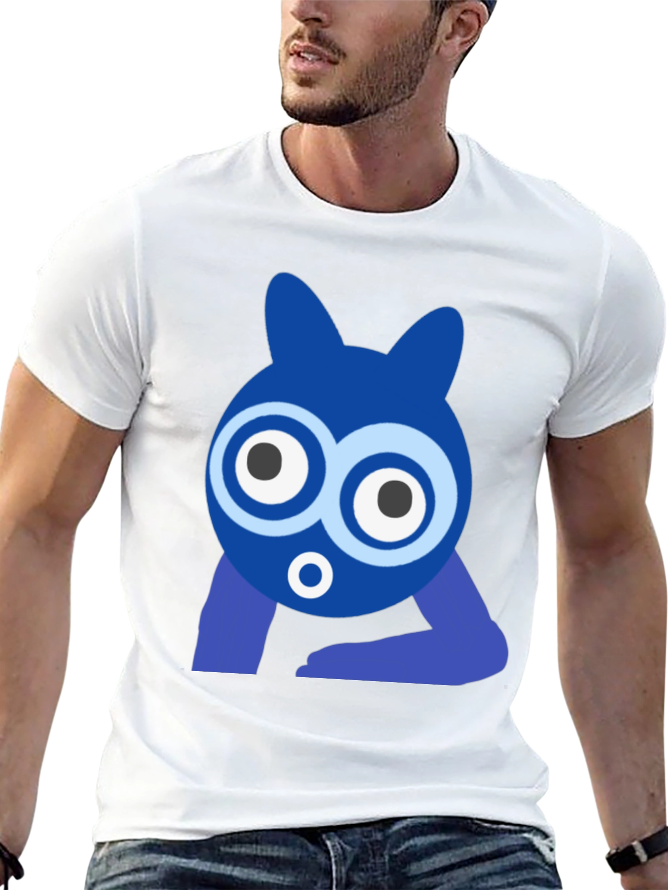 Funky Blue Cartoon Character Graphic T-Shirt
