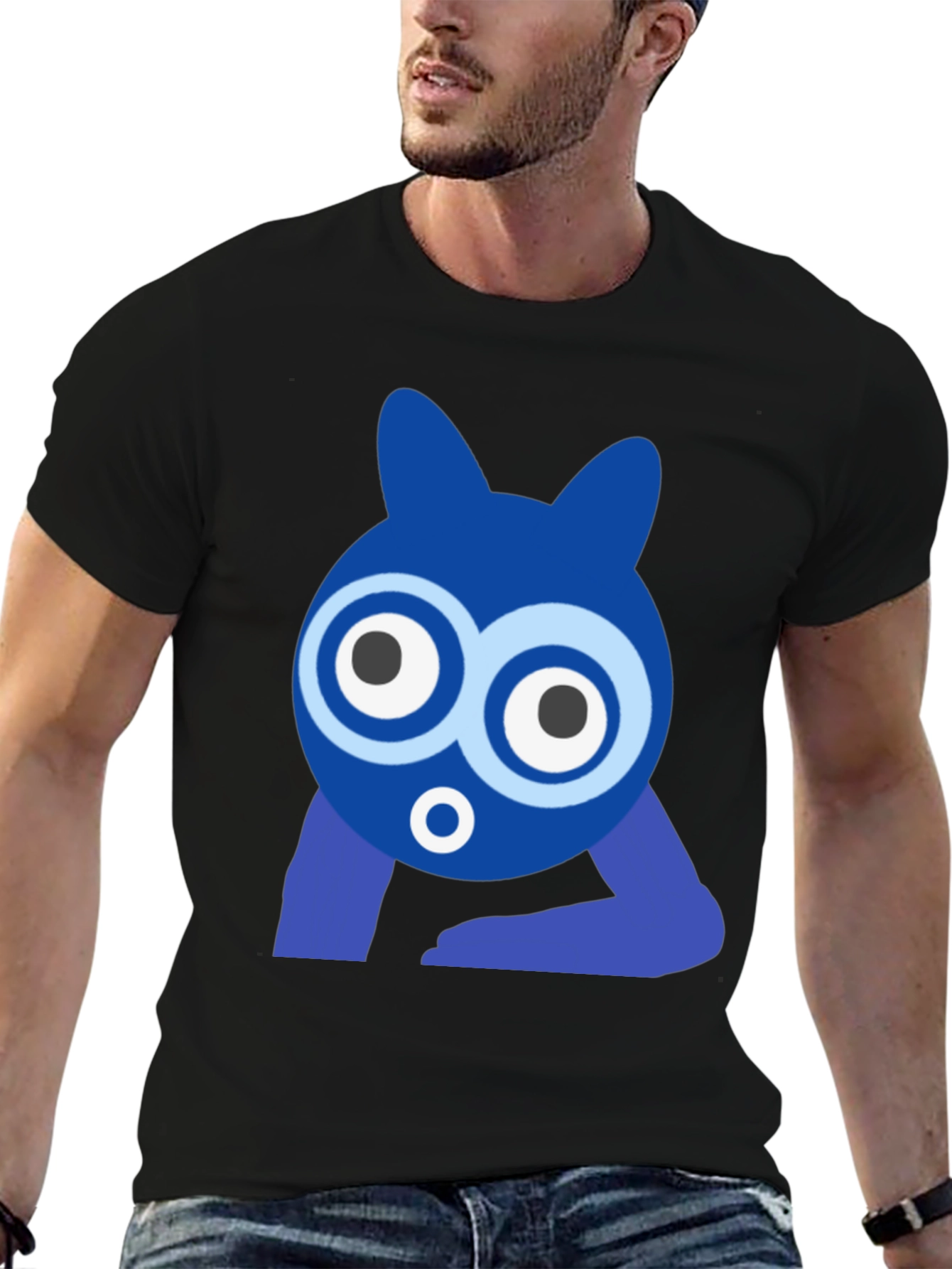 Funky Blue Cartoon Character Graphic T-Shirt