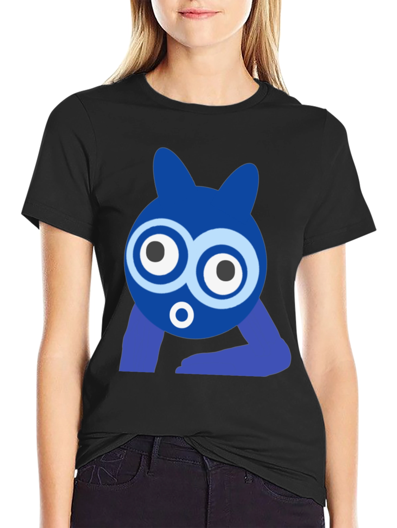 Funky Blue Cartoon Character Graphic T-Shirt