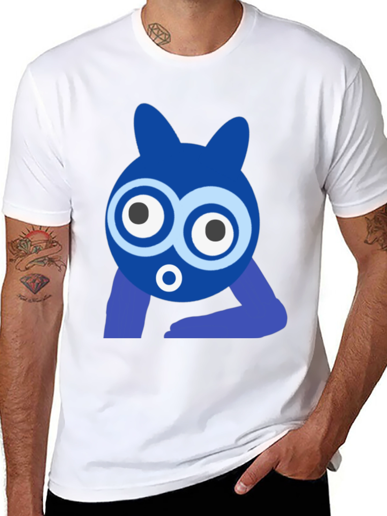 Funky Blue Cartoon Character Graphic T-Shirt