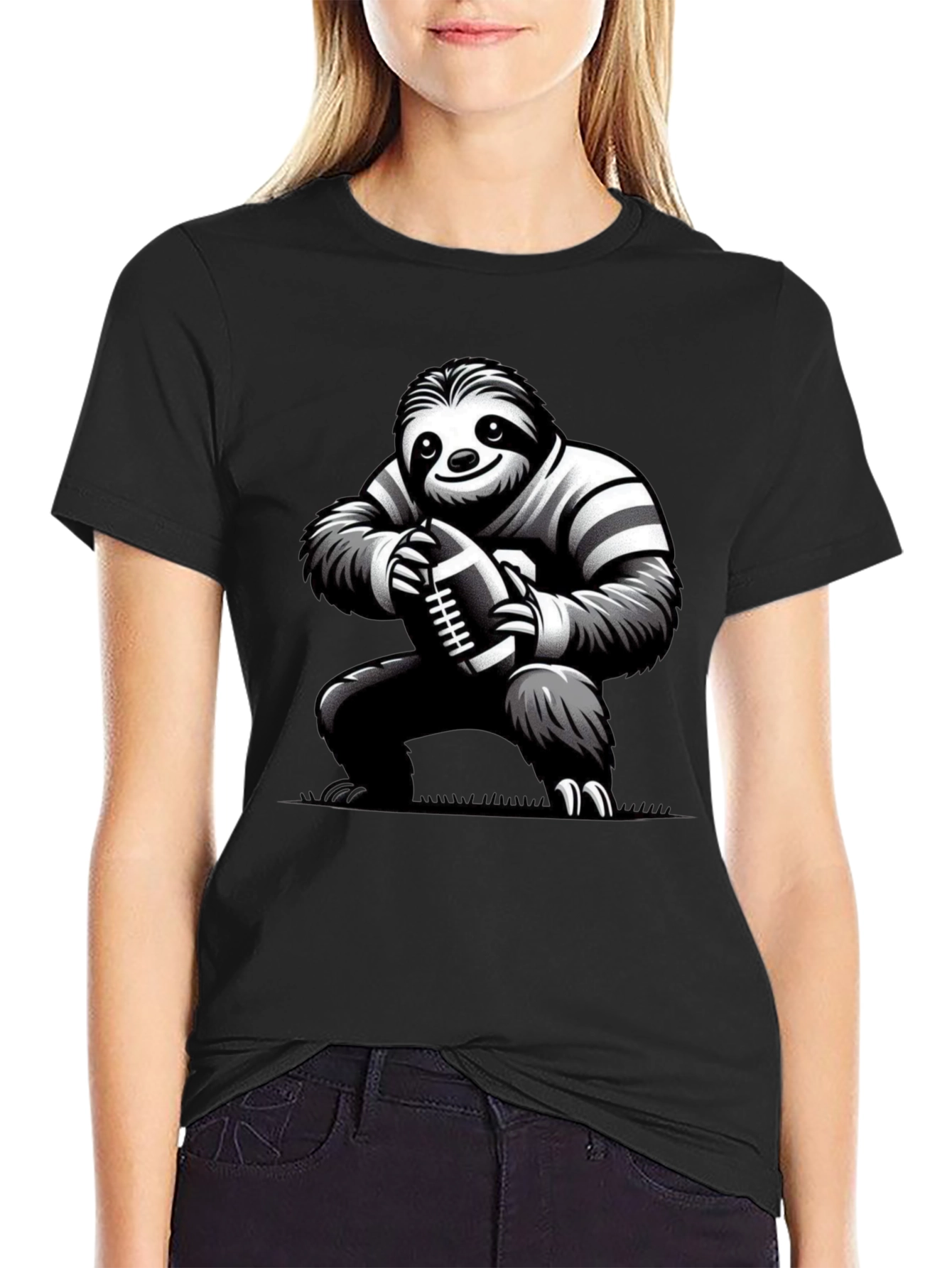 Sloth Football Player Black T-Shirt
