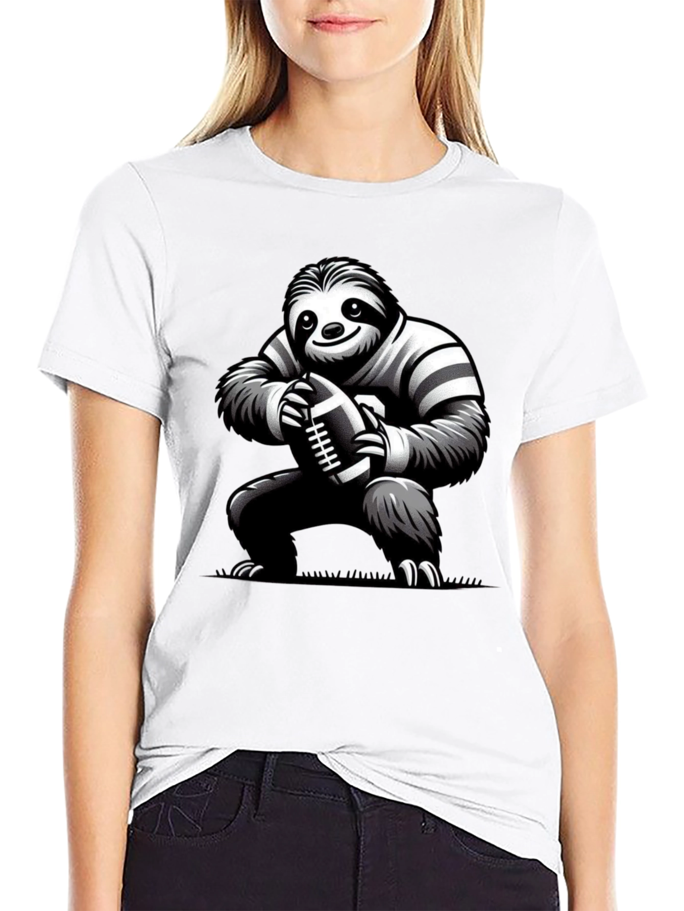 Sloth Football Player Black T-Shirt