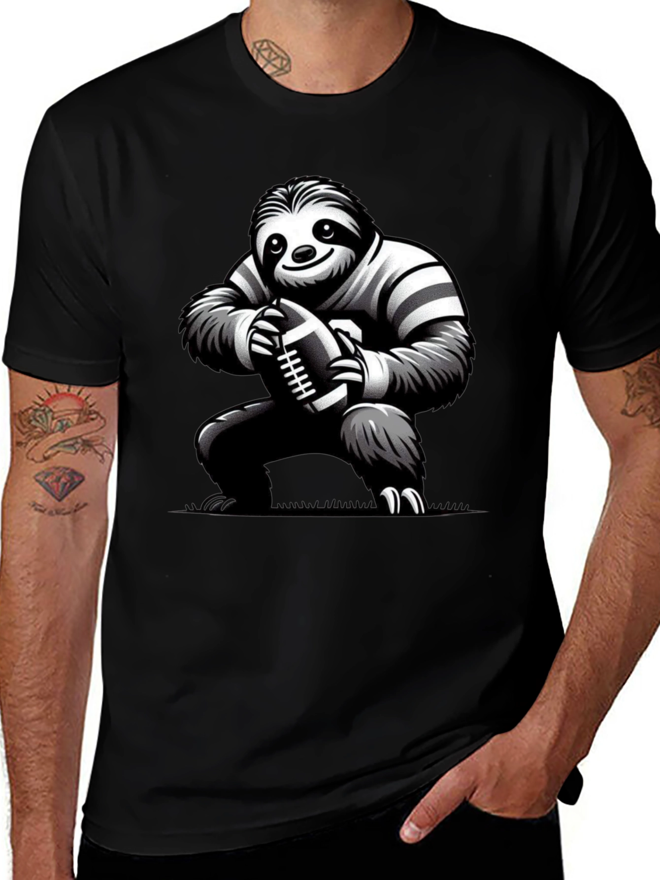 Sloth Football Player Black T-Shirt