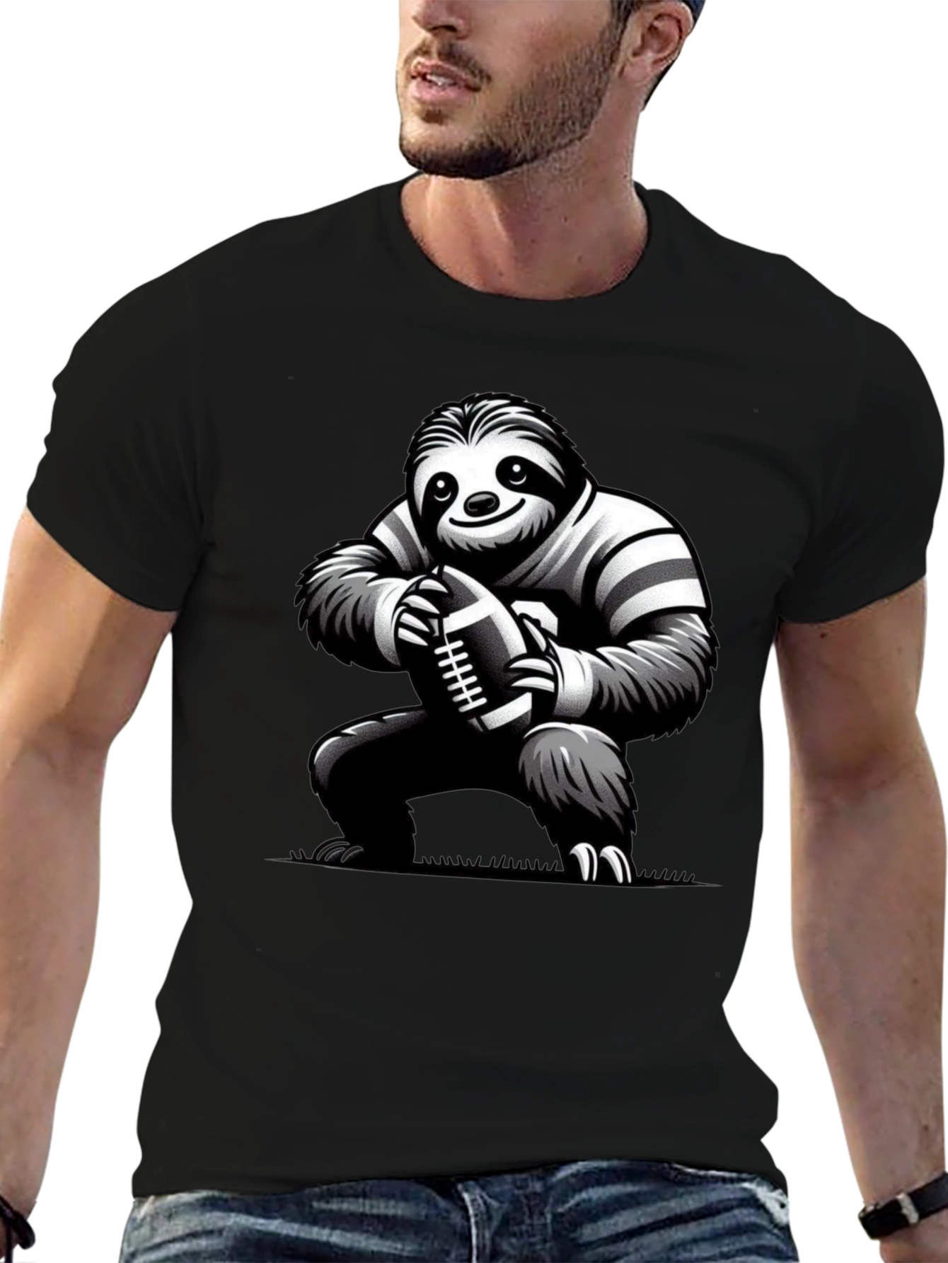 Sloth Football Player Black T-Shirt