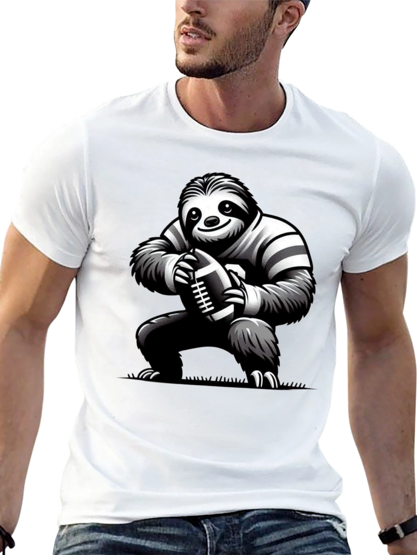 Sloth Football Player Black T-Shirt