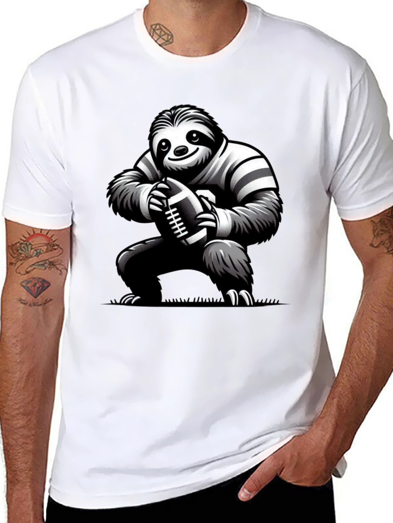 Sloth Football Player Black T-Shirt