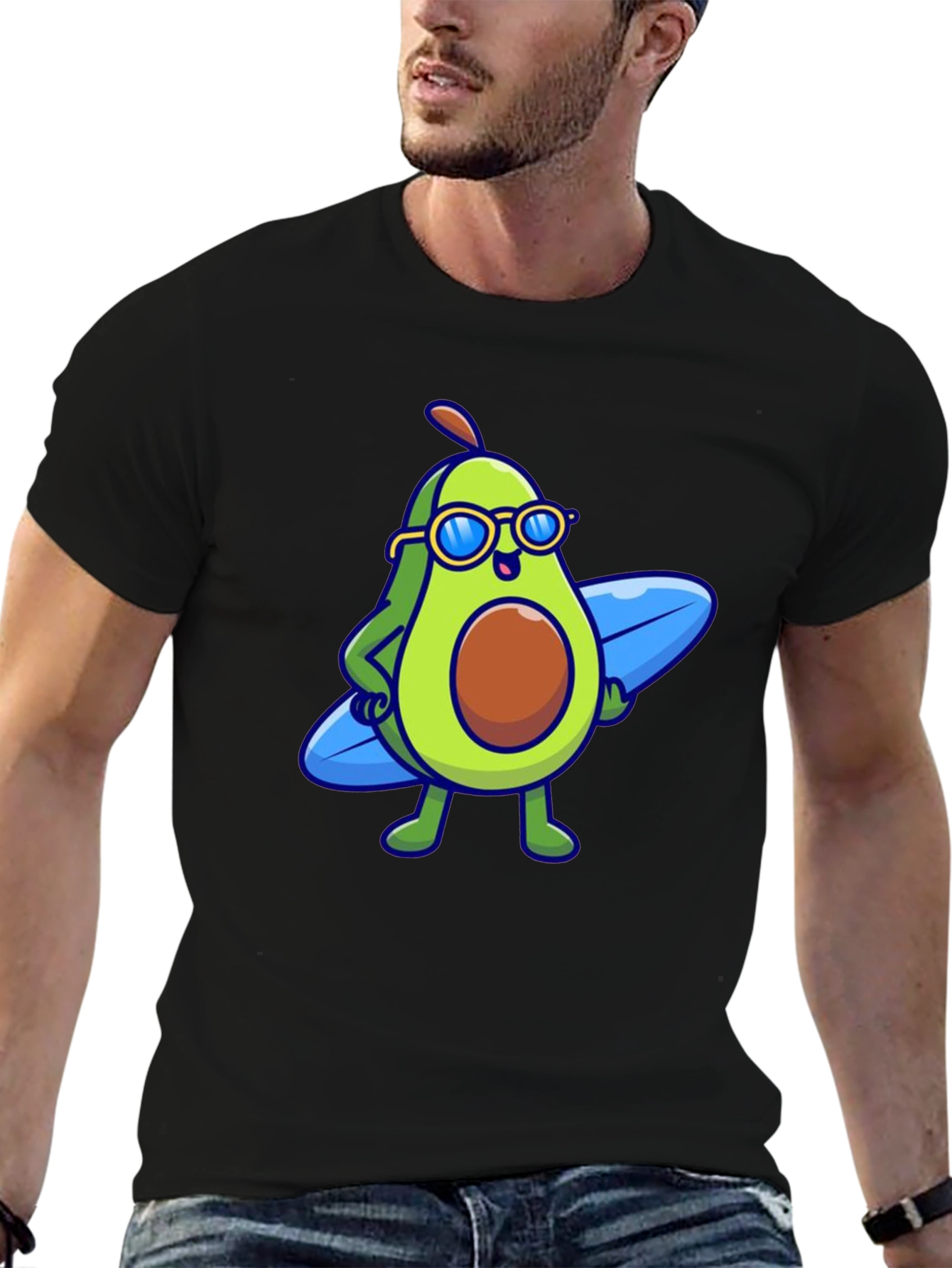 Cool Avocado Surfer Graphic Tee - Black