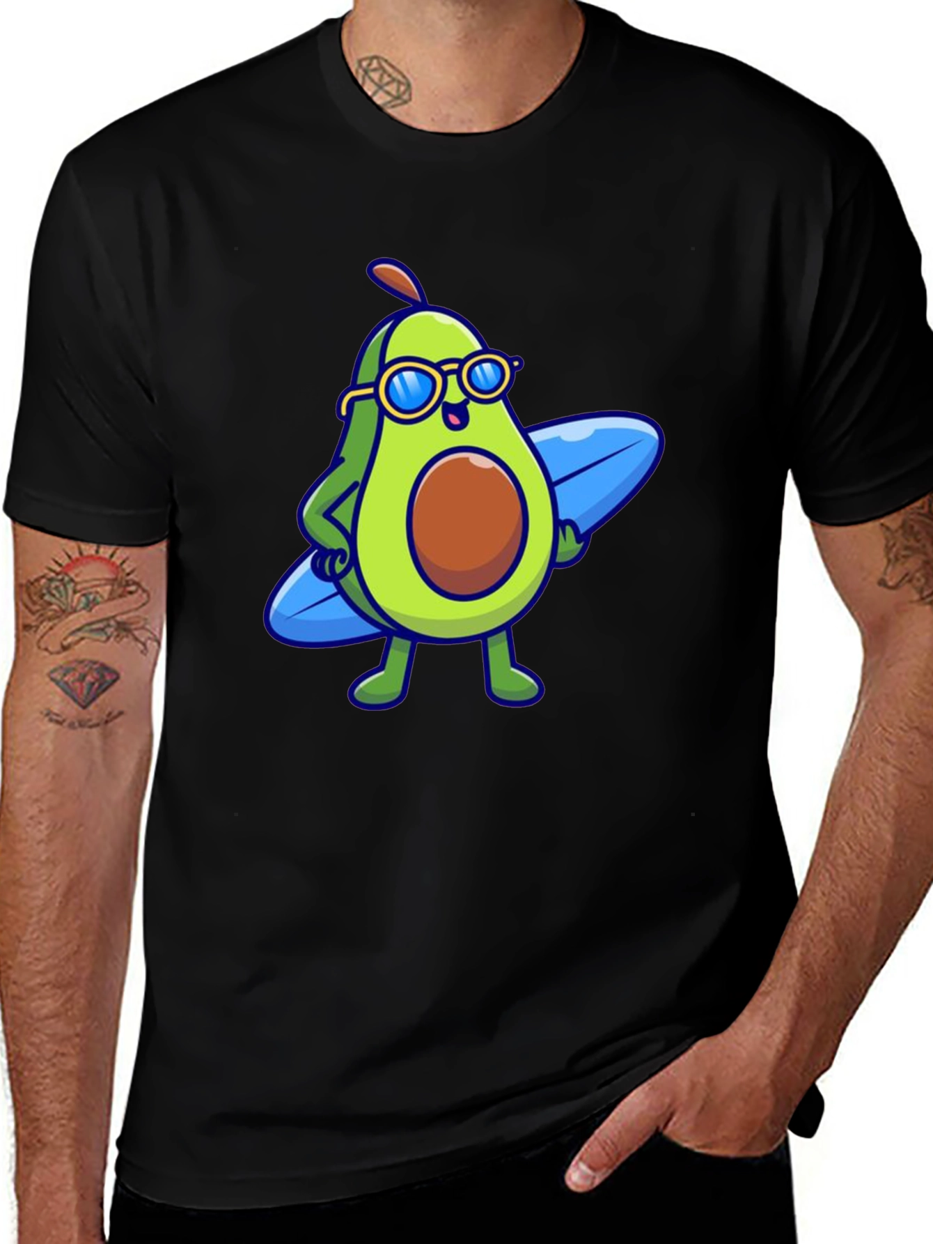 Cool Avocado Surfer Graphic Tee - Black
