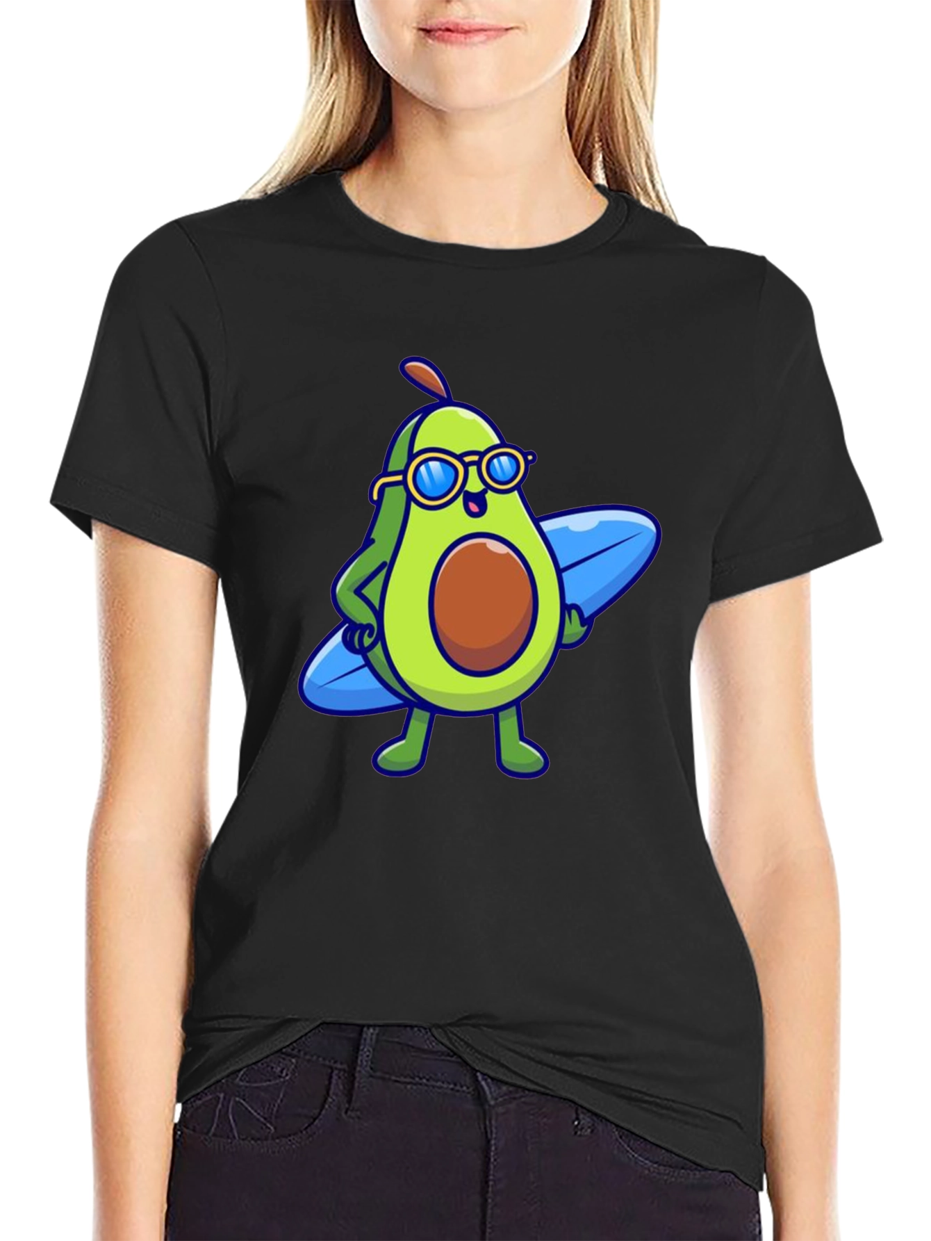 Cool Avocado Surfer Graphic Tee - Black