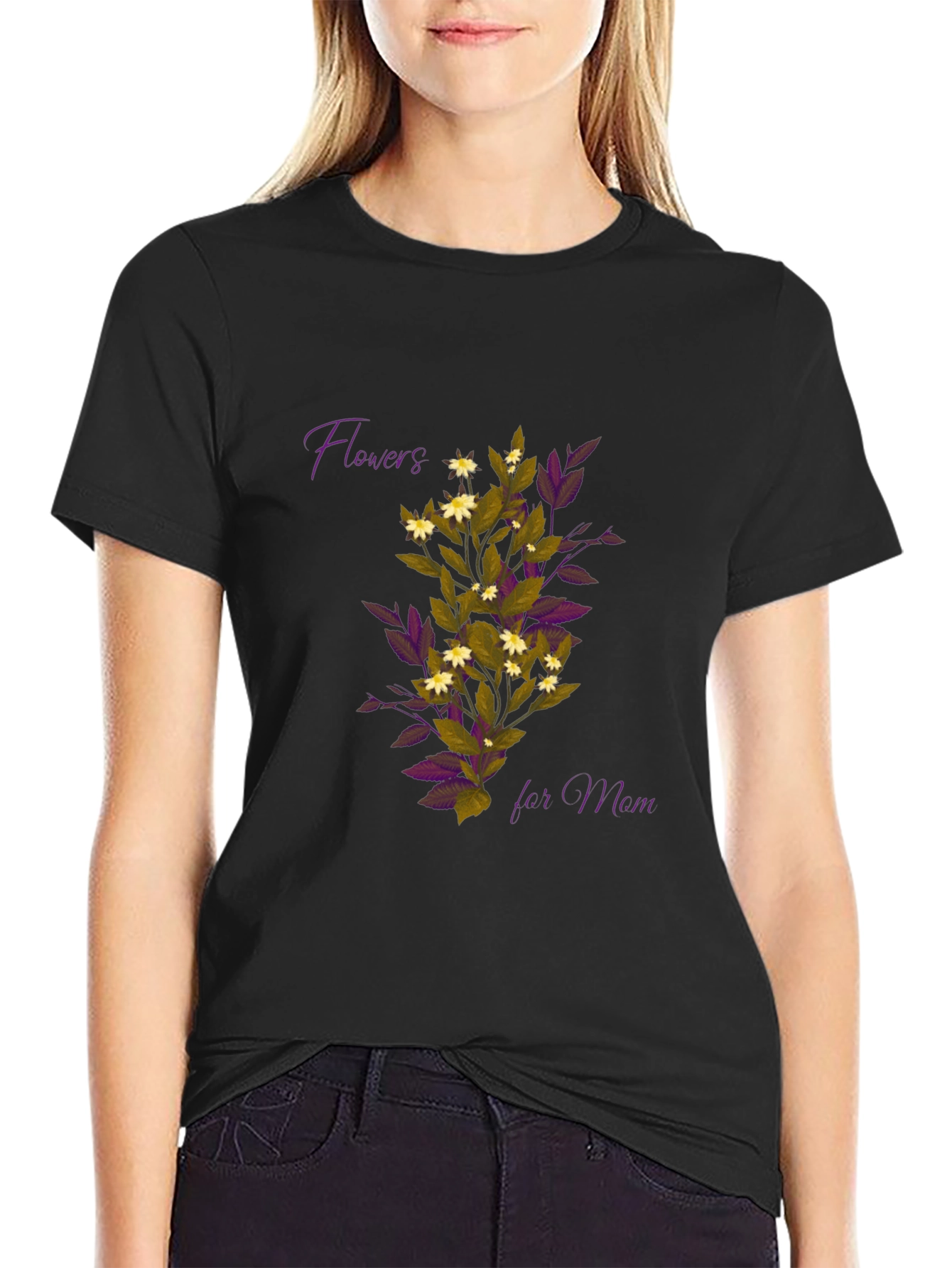 Floral Flowers for Mom Black T-Shirt
