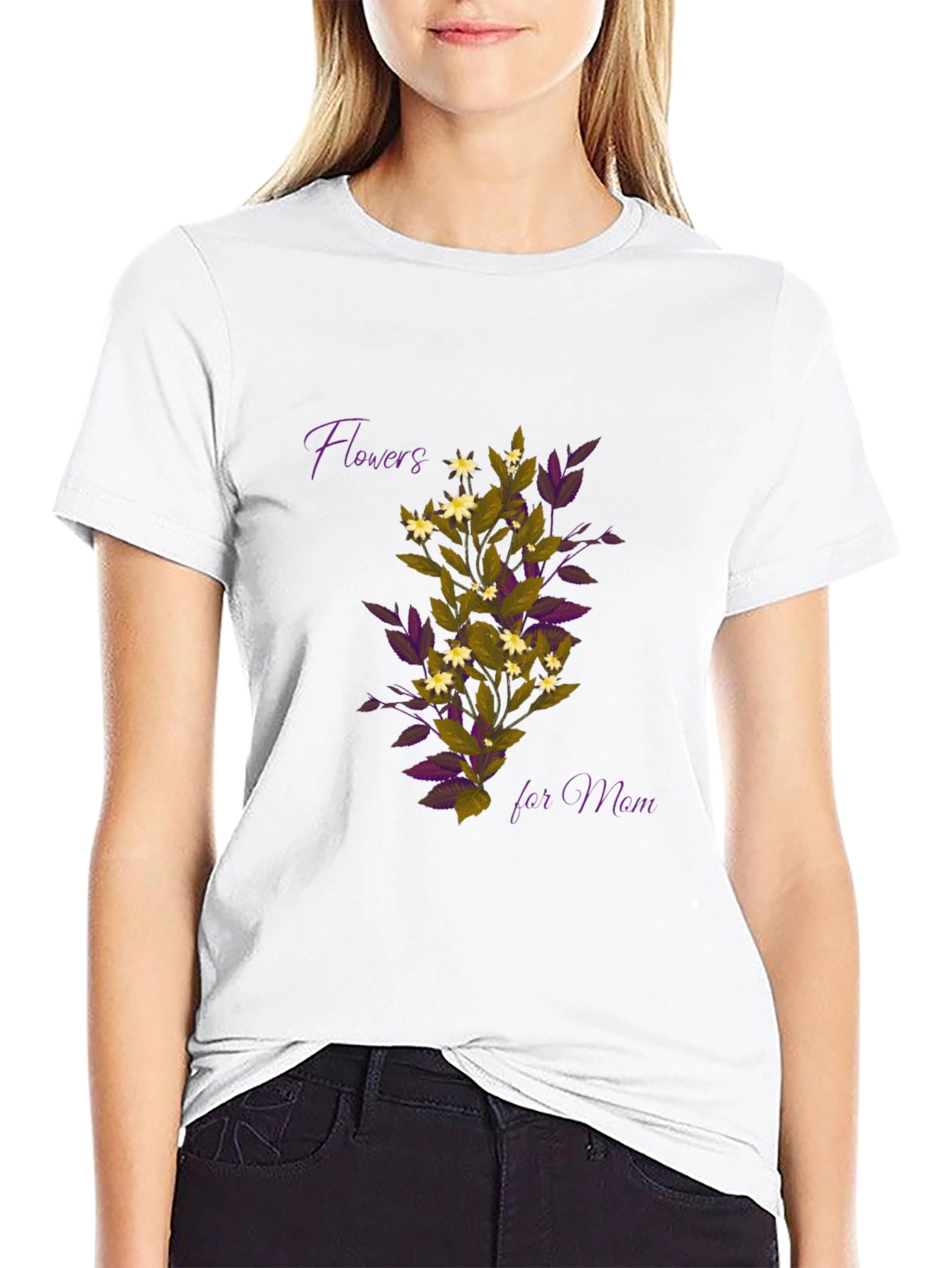 Floral Flowers for Mom Black T-Shirt