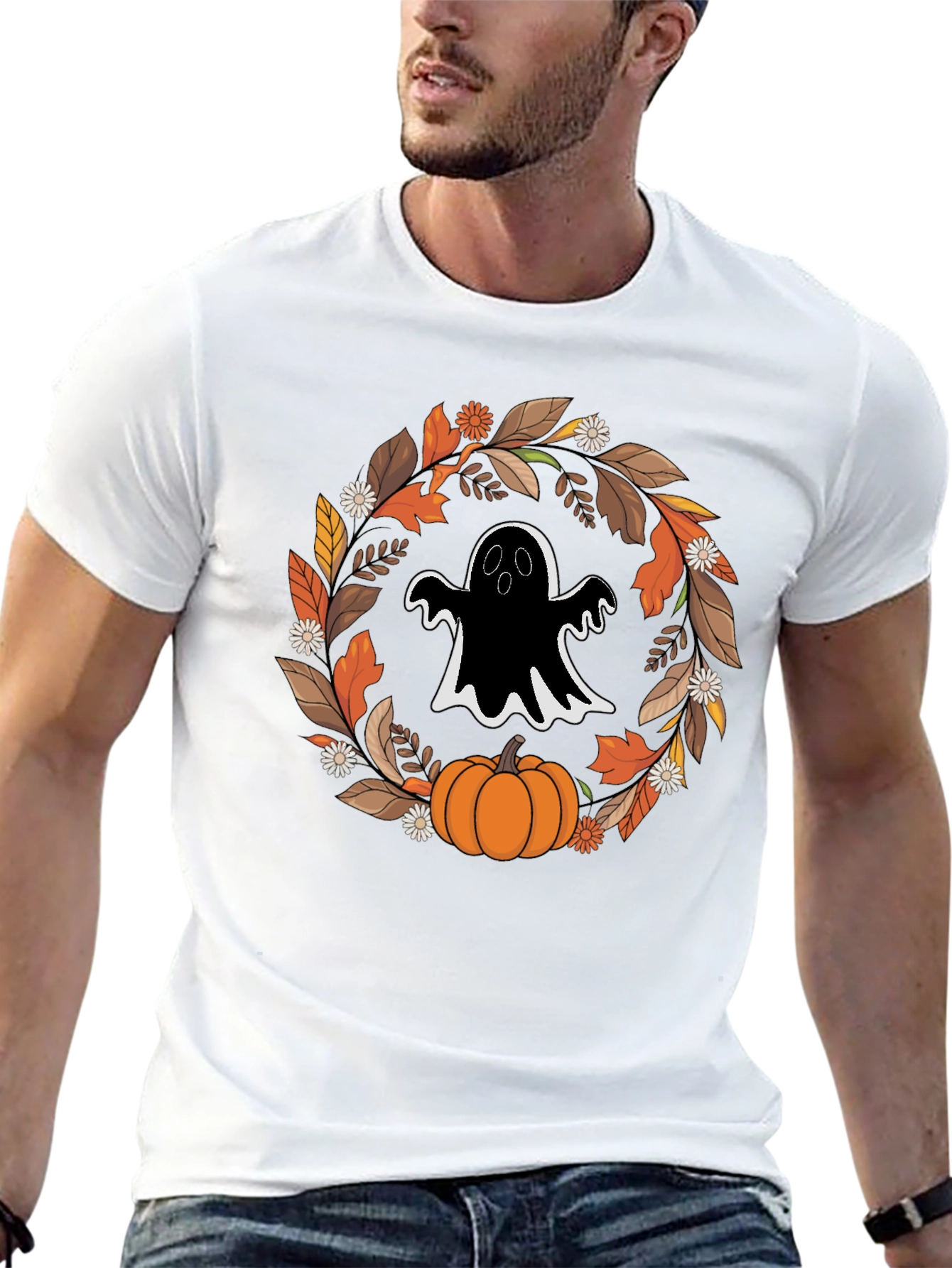 Ghost & Pumpkin Halloween Wreath T-Shirt