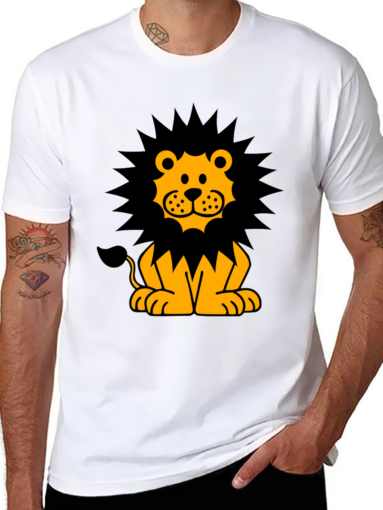 Cartoon Lion Graphic T-Shirt - Black
