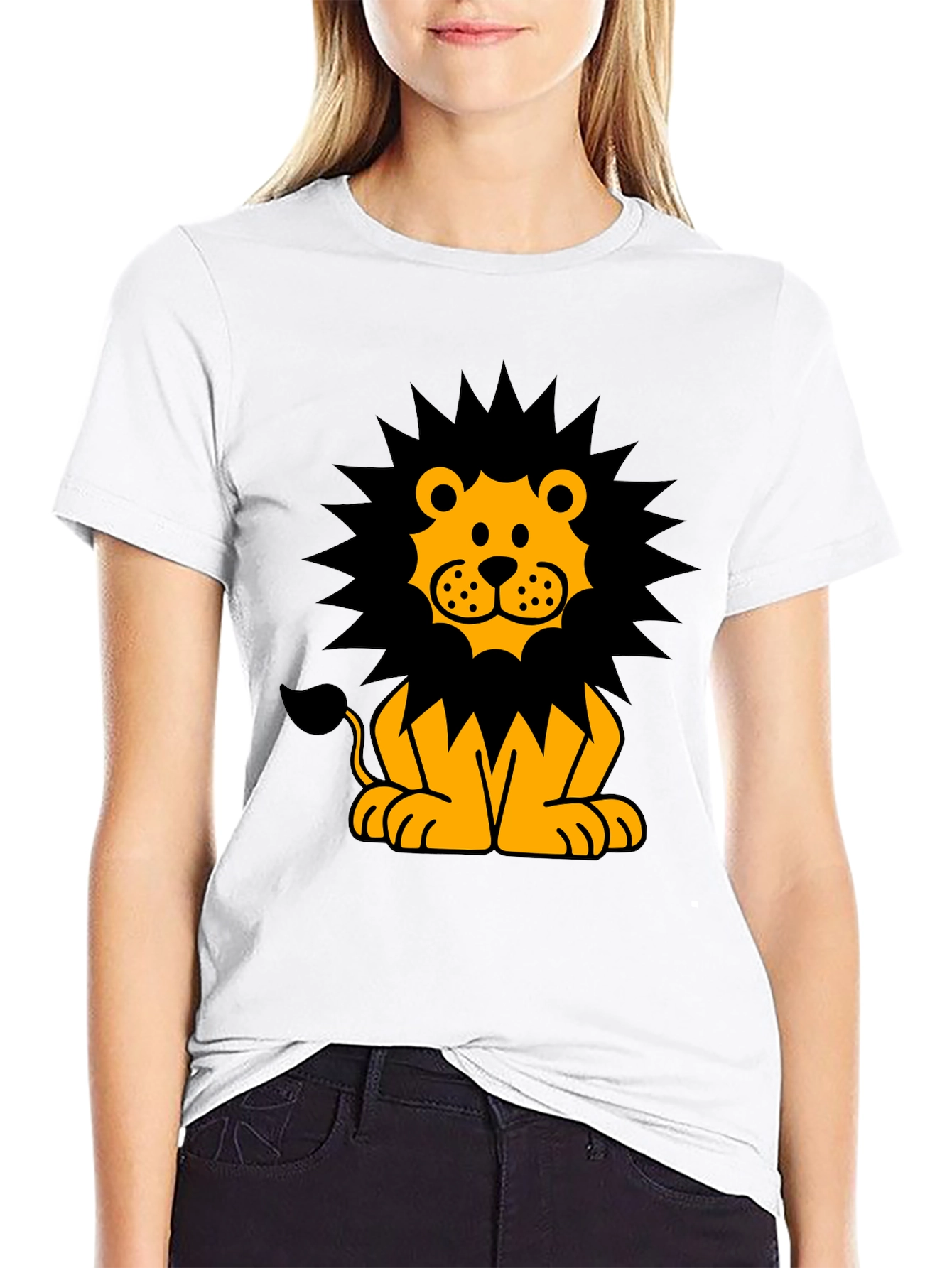 Cartoon Lion Graphic T-Shirt - Black