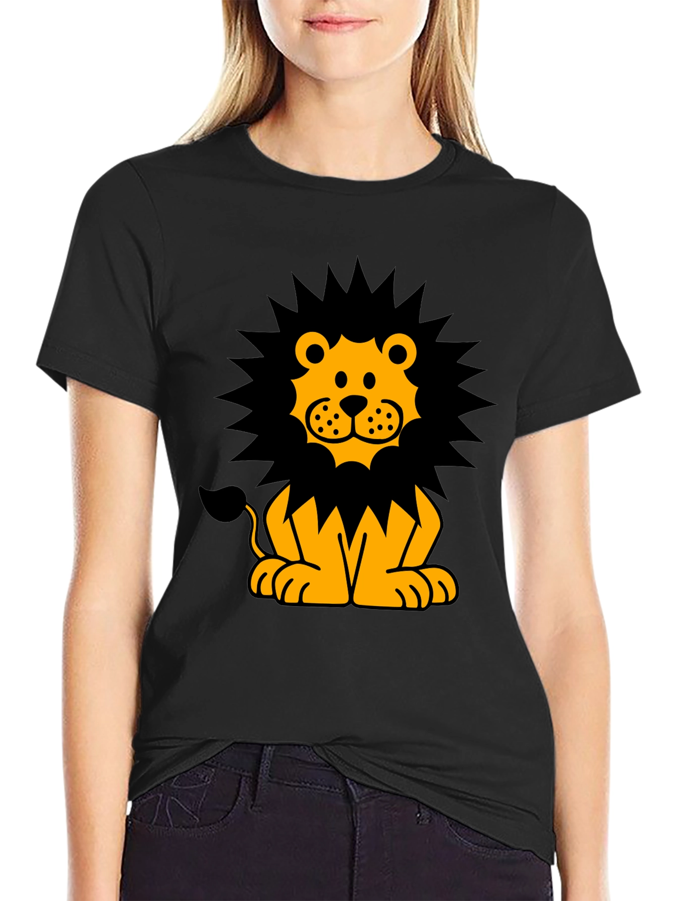 Cartoon Lion Graphic T-Shirt - Black