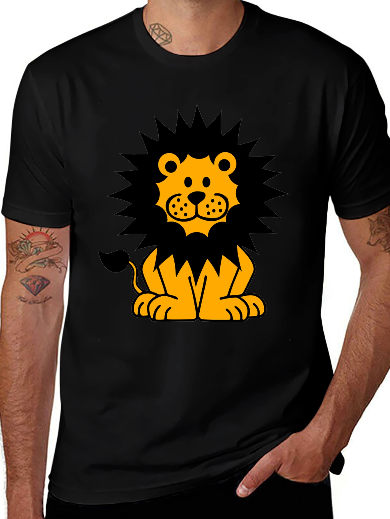 Cartoon Lion Graphic T-Shirt - Black