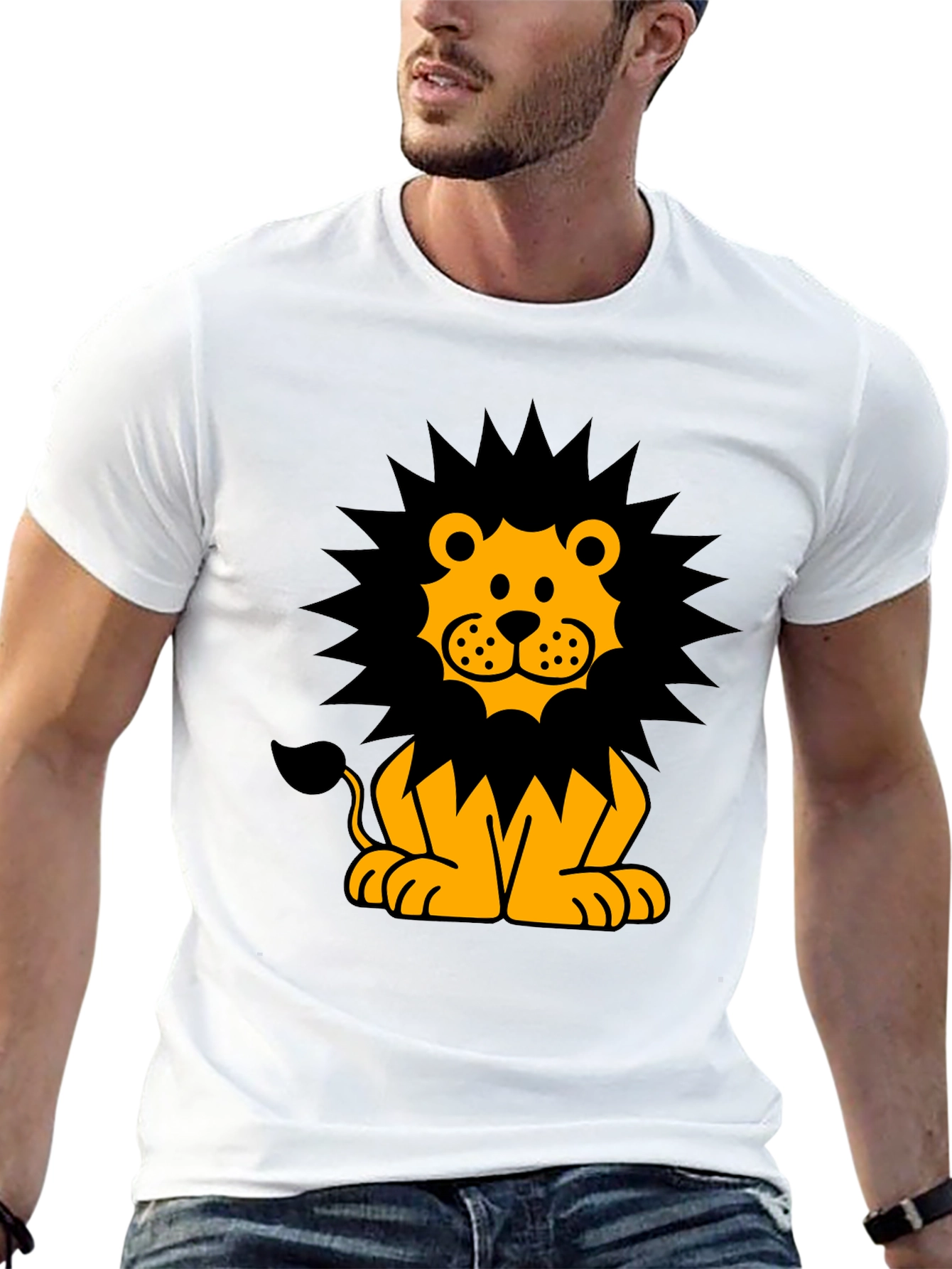 Cartoon Lion Graphic T-Shirt - Black