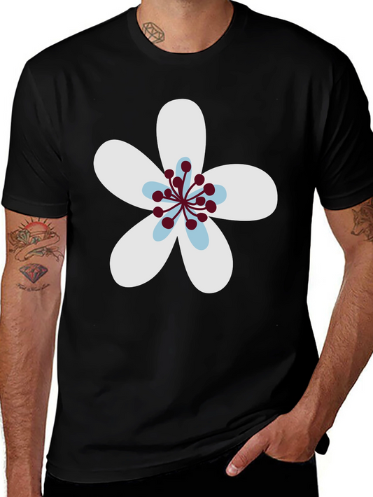Black T-Shirt with Flower Graphic