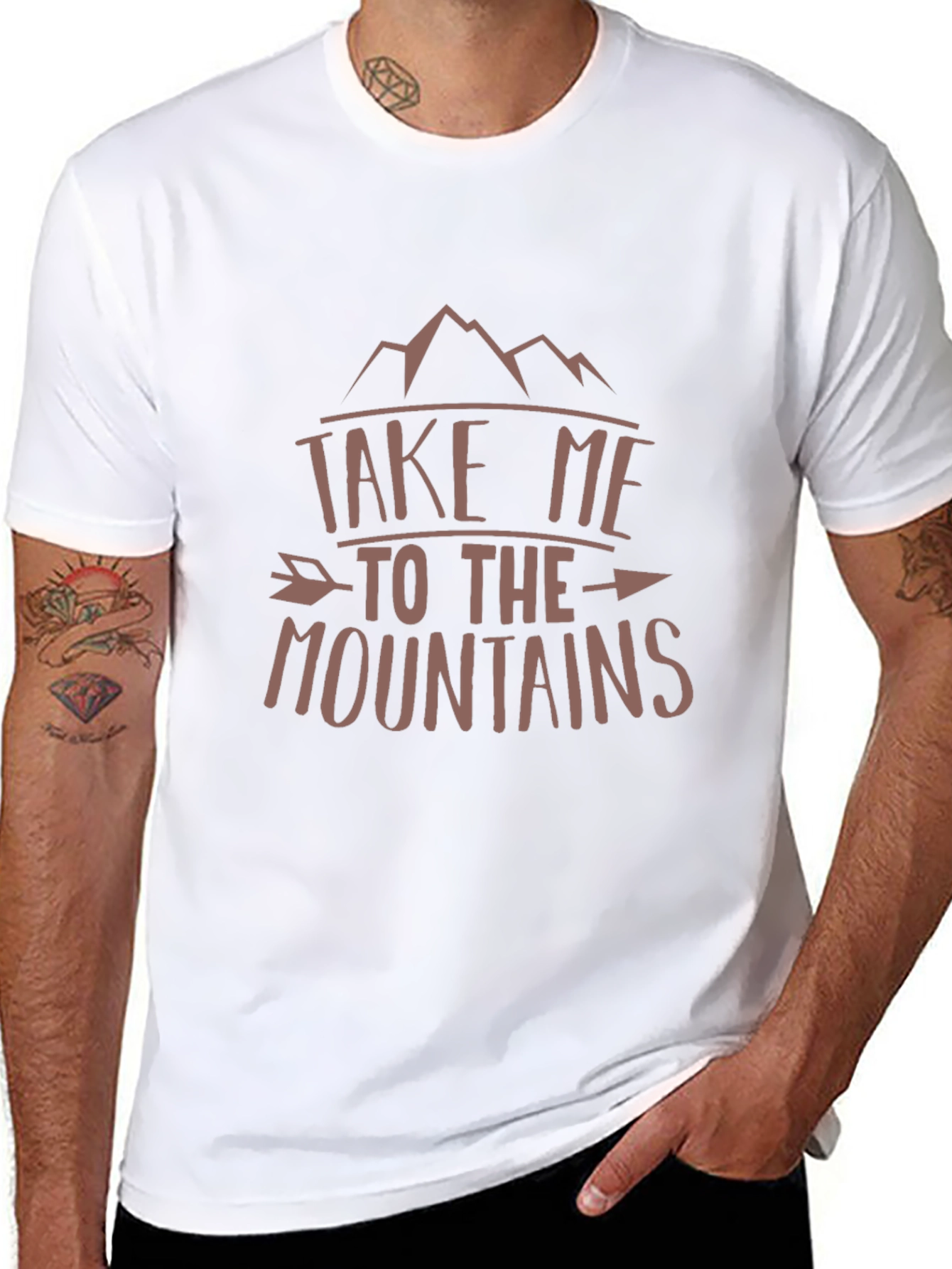 Mountains Graphic Print Tee - Black Cotton T-Shirt