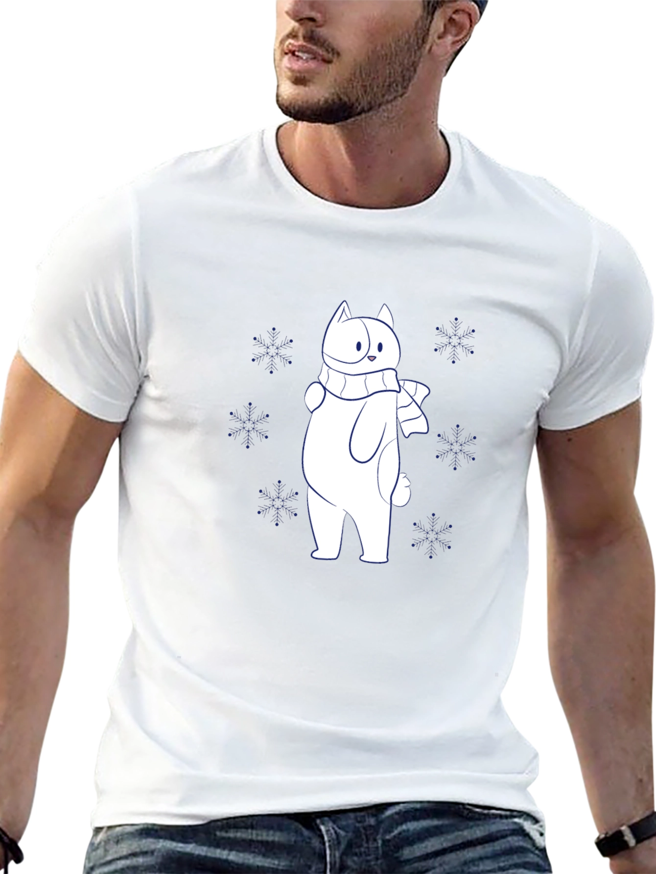 Winter Cat T-Shirt - Cute Snowflakes Design