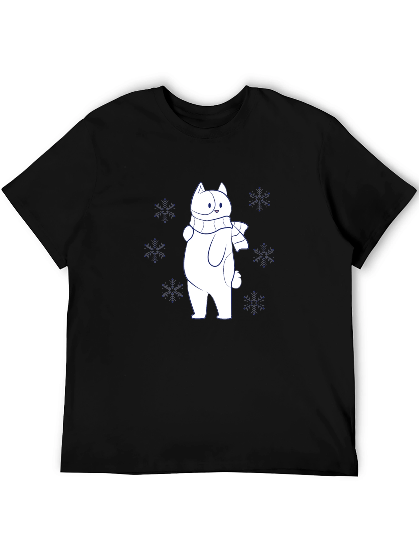 Winter Cat T-Shirt - Cute Snowflakes Design
