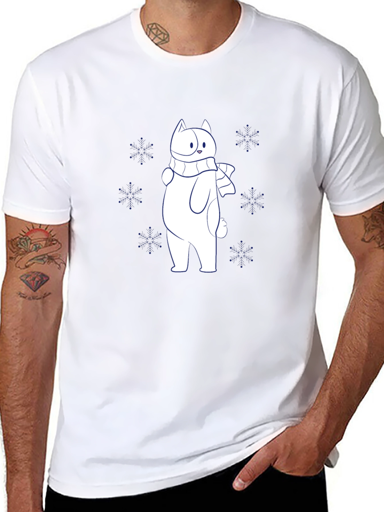 Winter Cat T-Shirt - Cute Snowflakes Design
