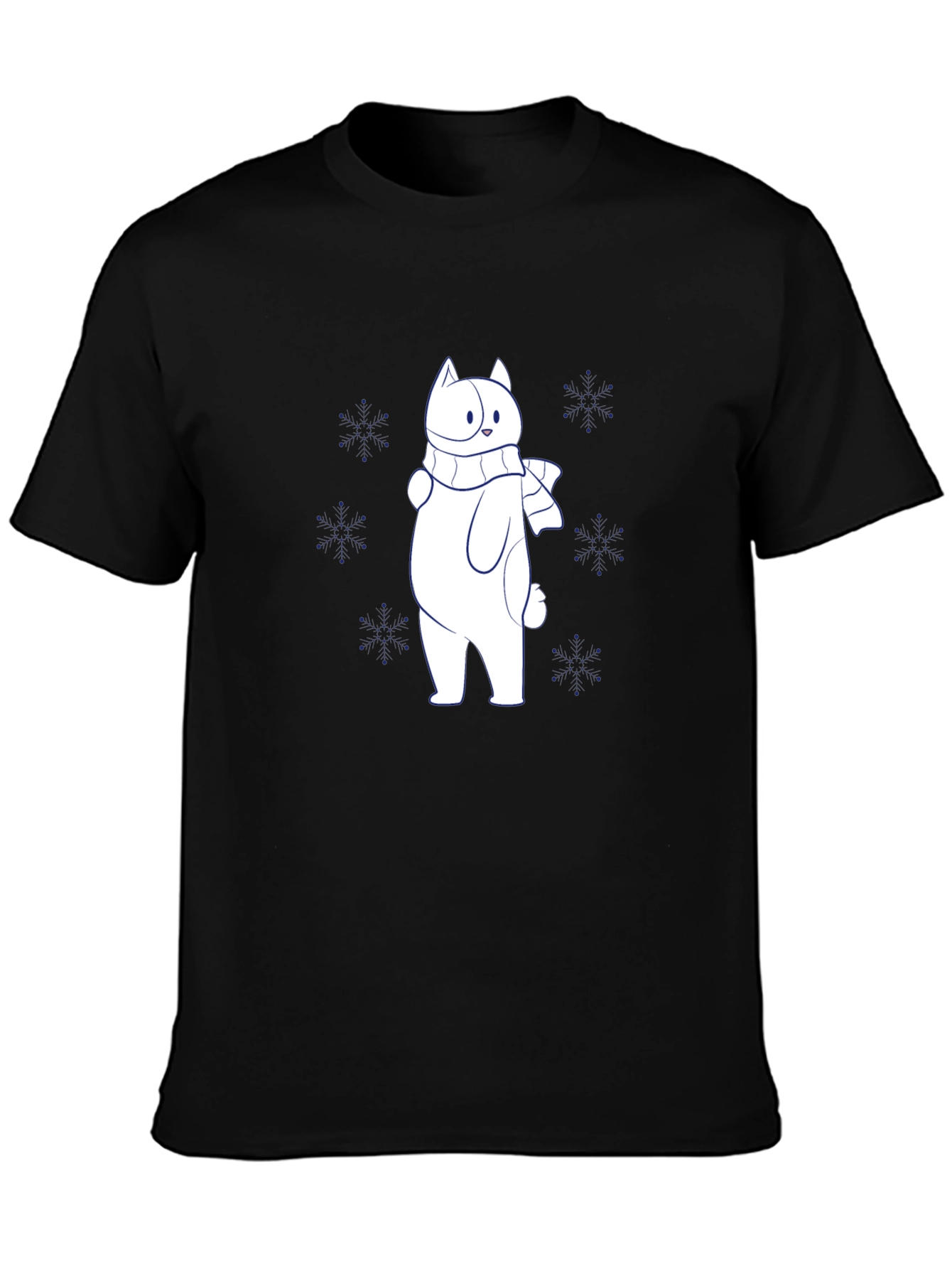 Winter Cat T-Shirt - Cute Snowflakes Design