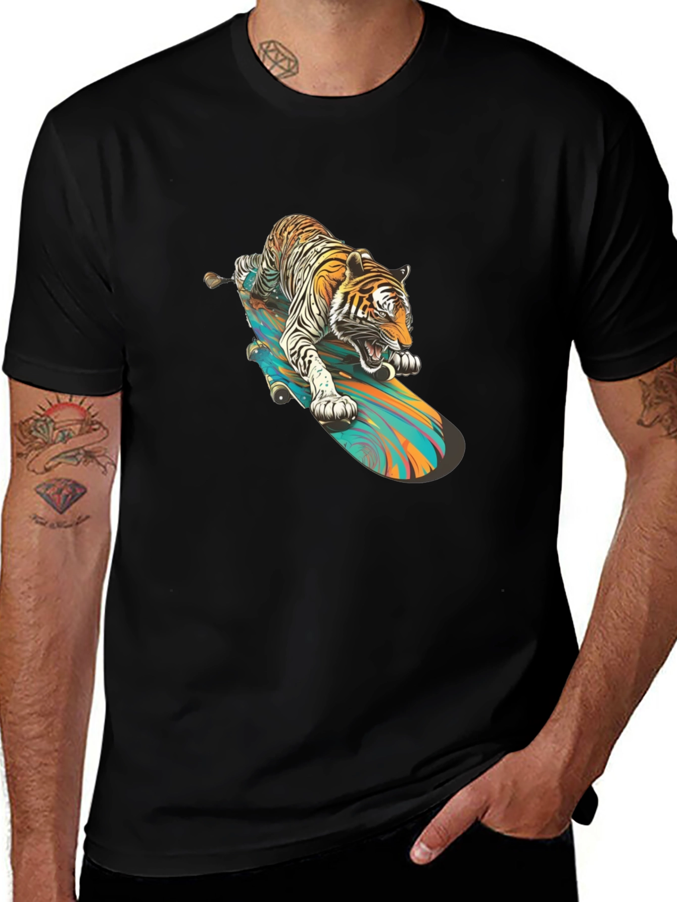 Tiger Skateboard T-Shirt - Cool Graphic Tee