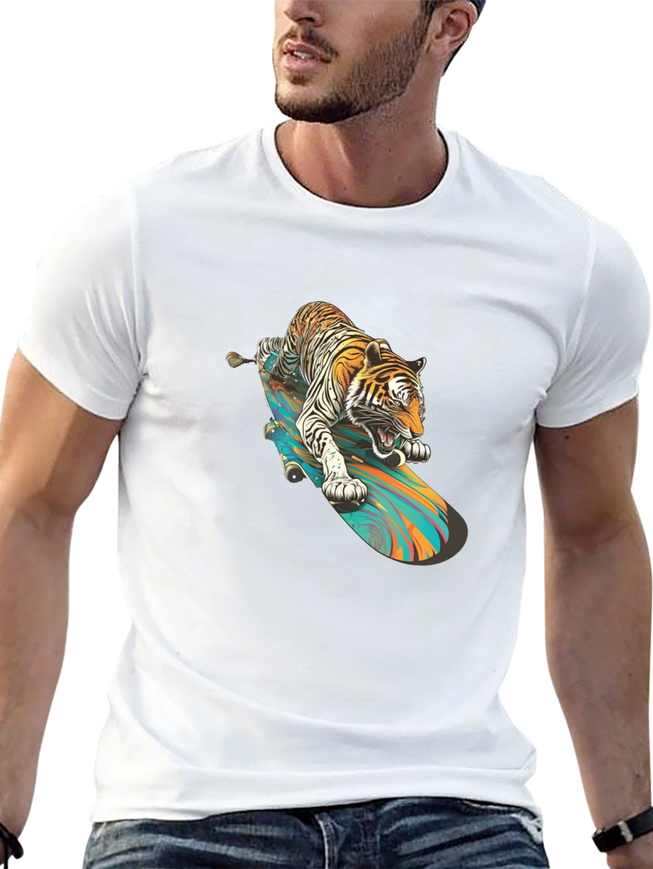 Tiger Skateboard T-Shirt - Cool Graphic Tee