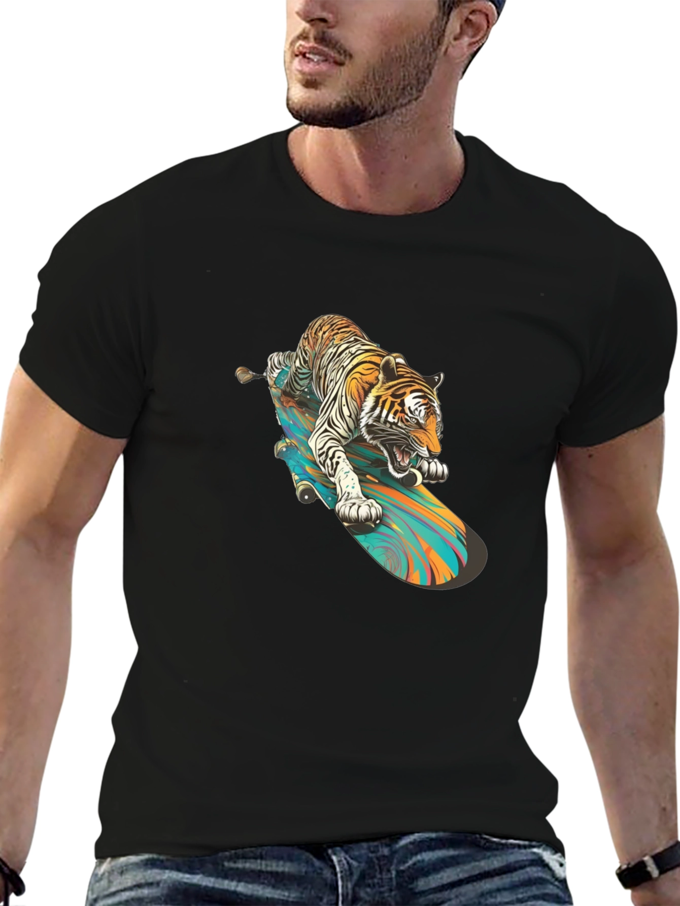 Tiger Skateboard T-Shirt - Cool Graphic Tee