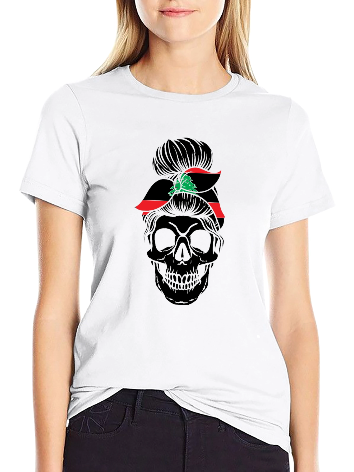 Skull Messy Bun T-Shirt