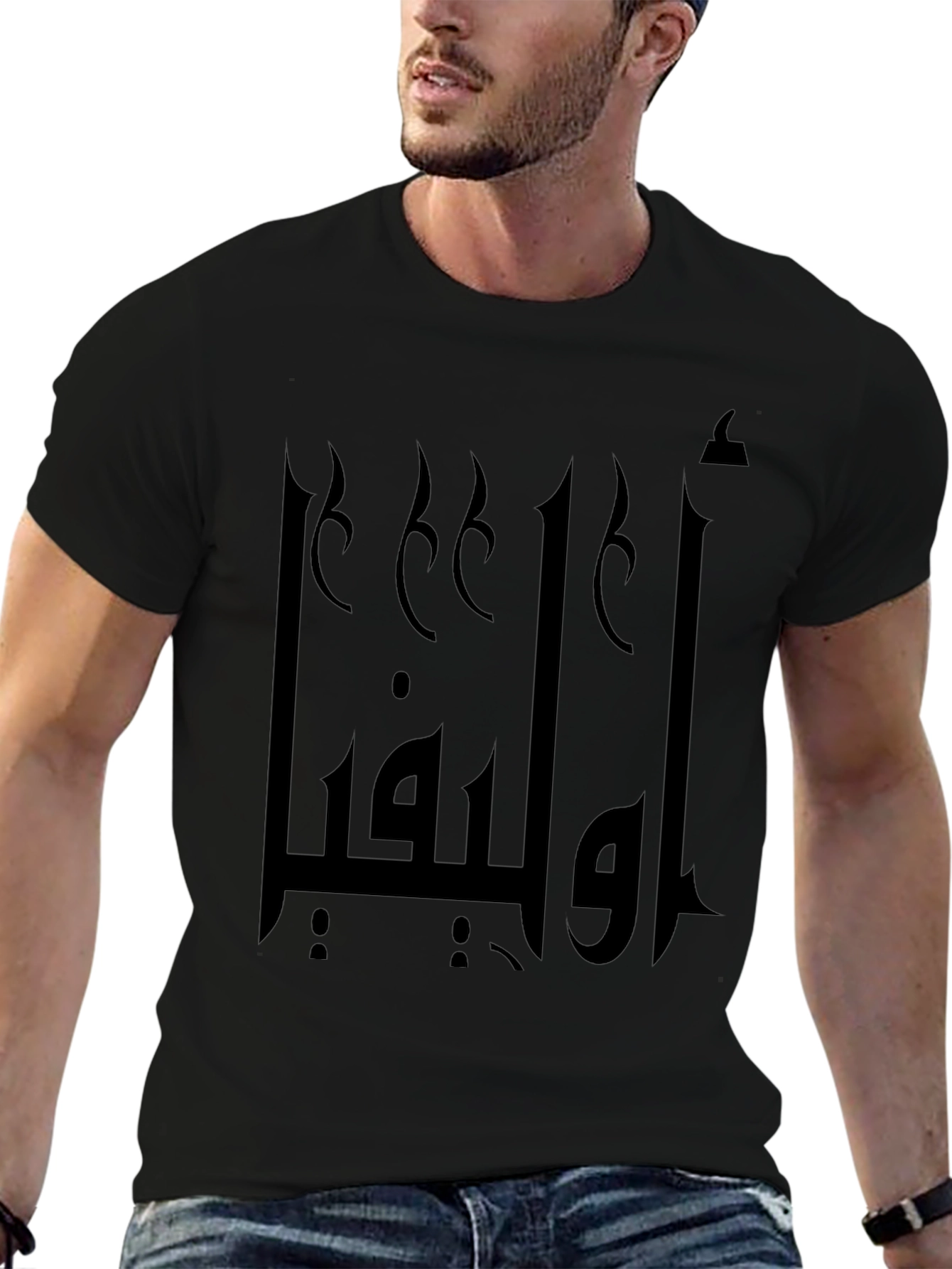 Black Graphic Tee with Arabic Design