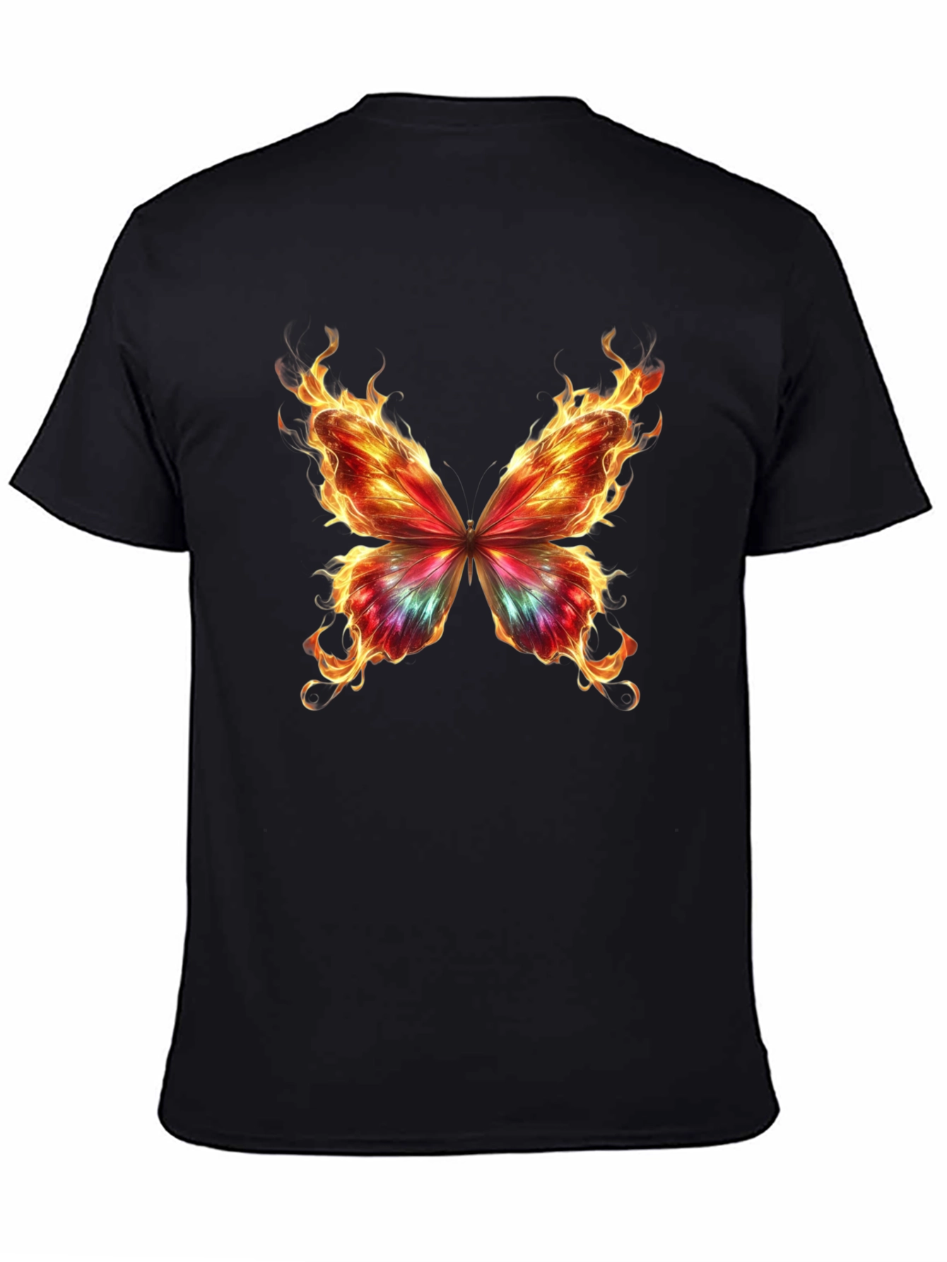 Flaming Butterfly Graphic Tee - Cool Black T-Shirt