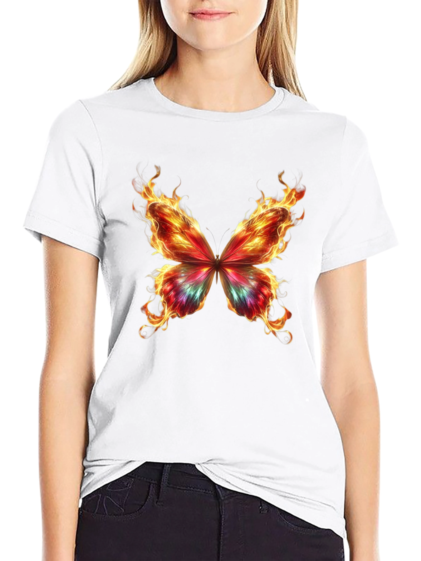 Flaming Butterfly Graphic Tee - Cool Black T-Shirt