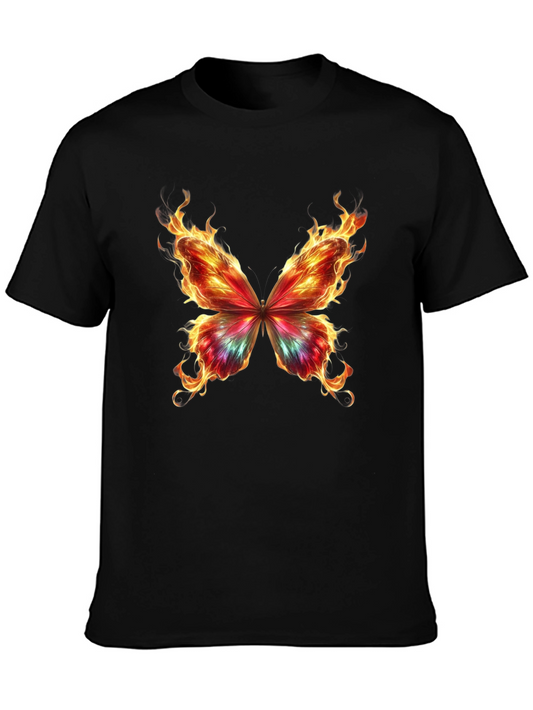 Flaming Butterfly Graphic Tee - Cool Black T-Shirt