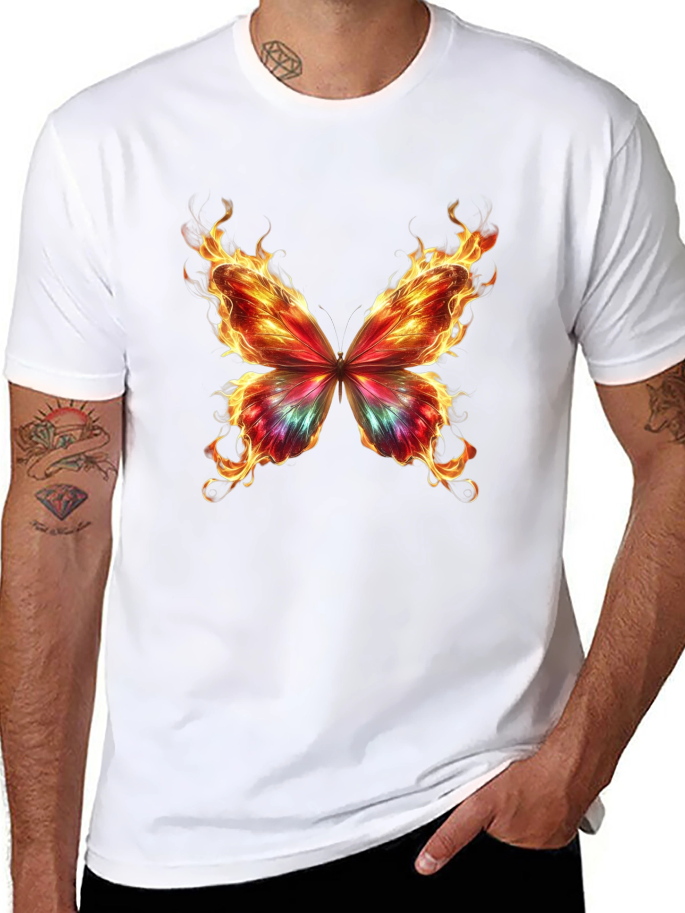Flaming Butterfly Graphic Tee - Cool Black T-Shirt