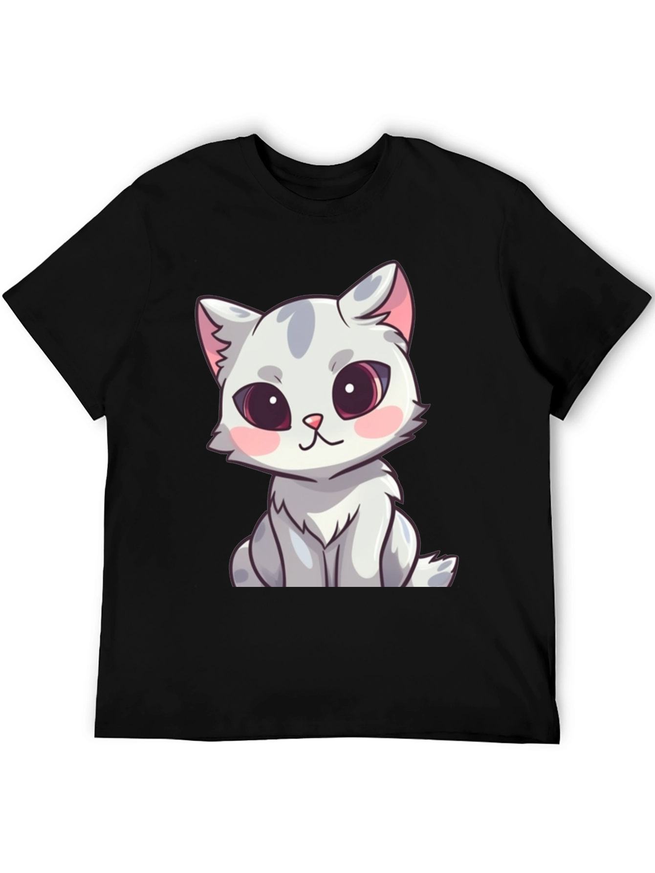 Cute Cartoon Cat Graphic T-Shirt - Black