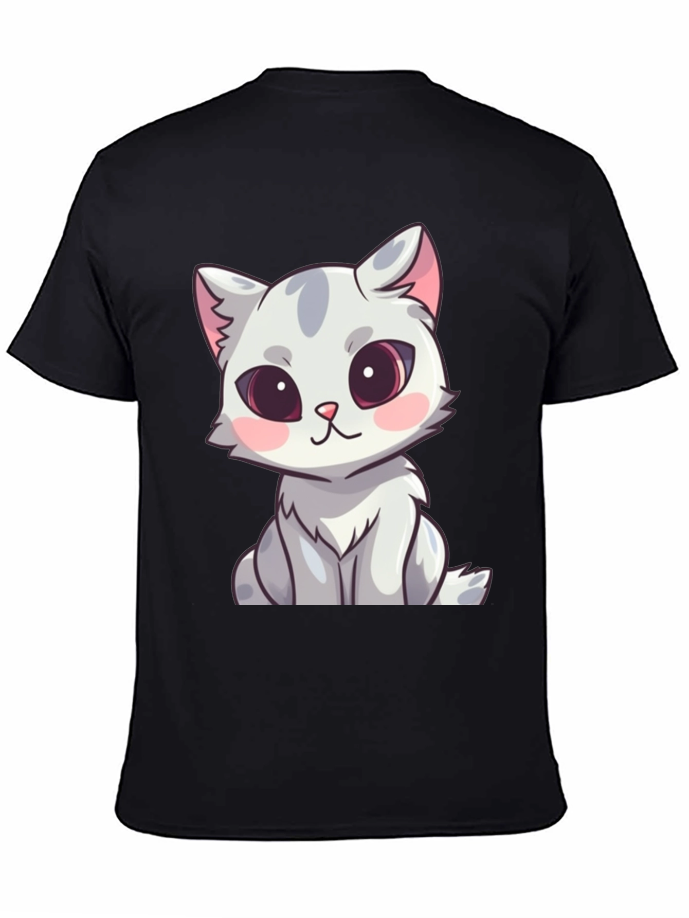 Cute Cartoon Cat Graphic T-Shirt - Black