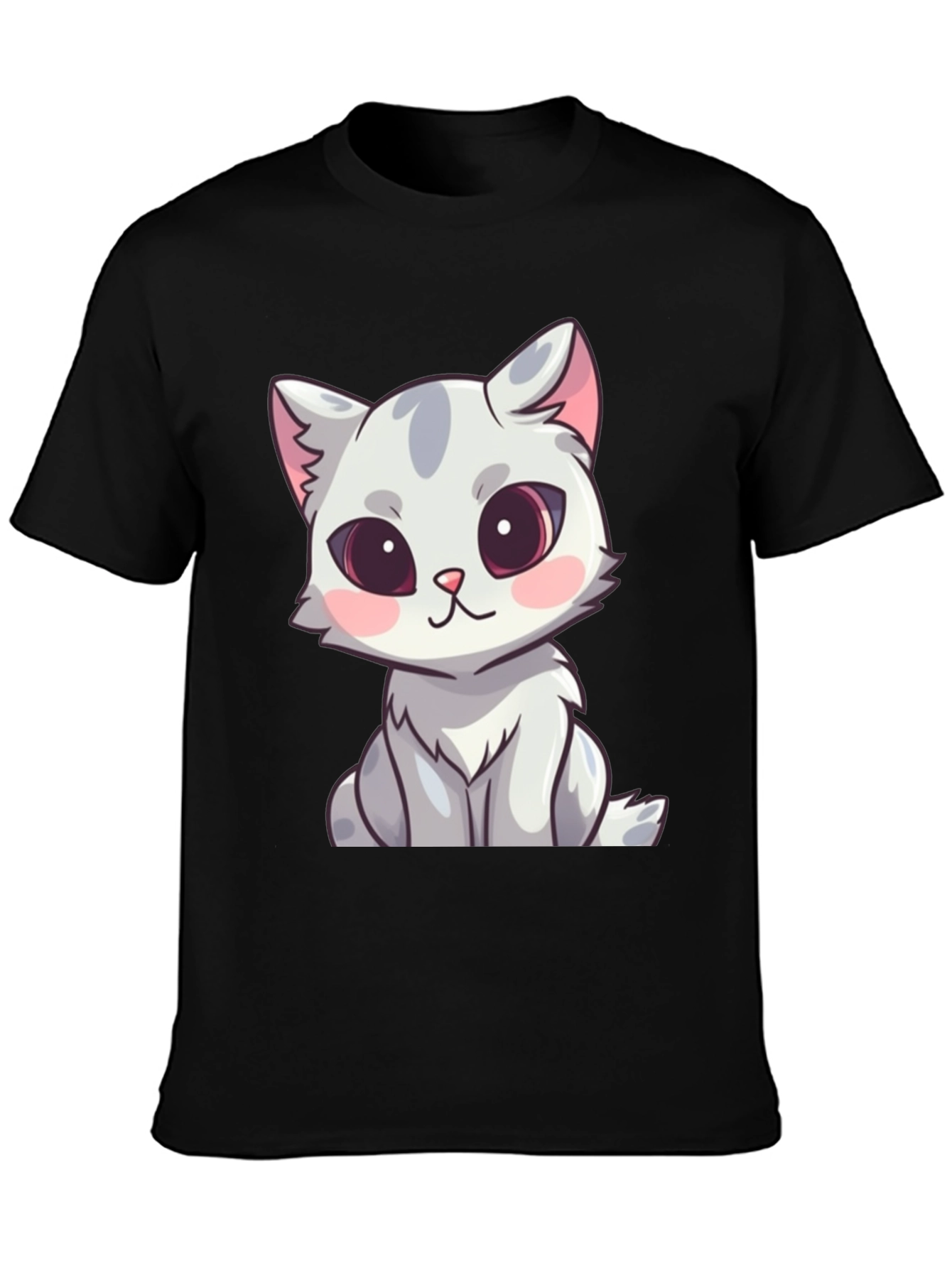 Cute Cartoon Cat Graphic T-Shirt - Black
