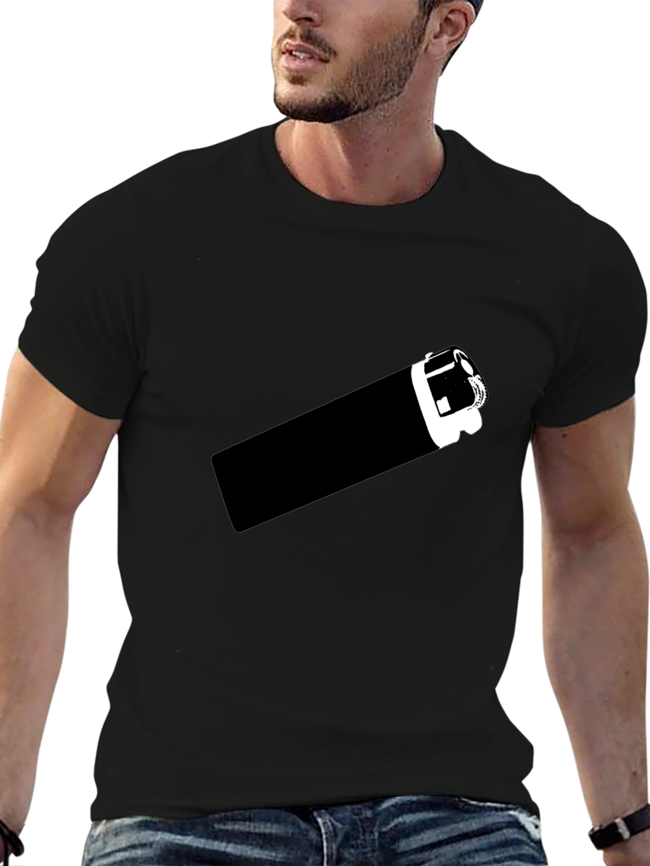 Black T-Shirt with Graphic Lighter Print