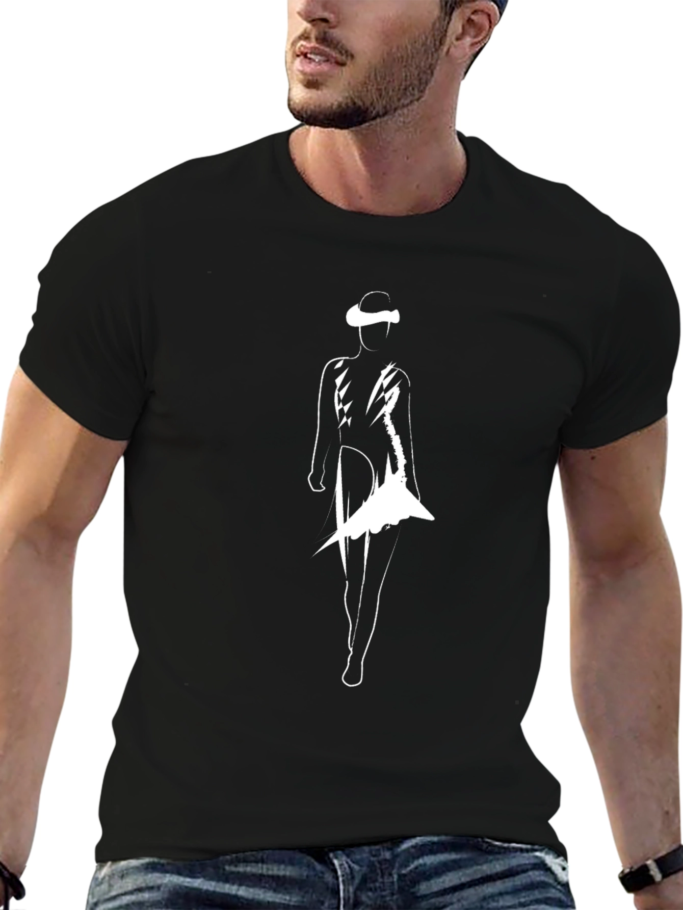 Stylish Black T-Shirt with Abstract Figure Print