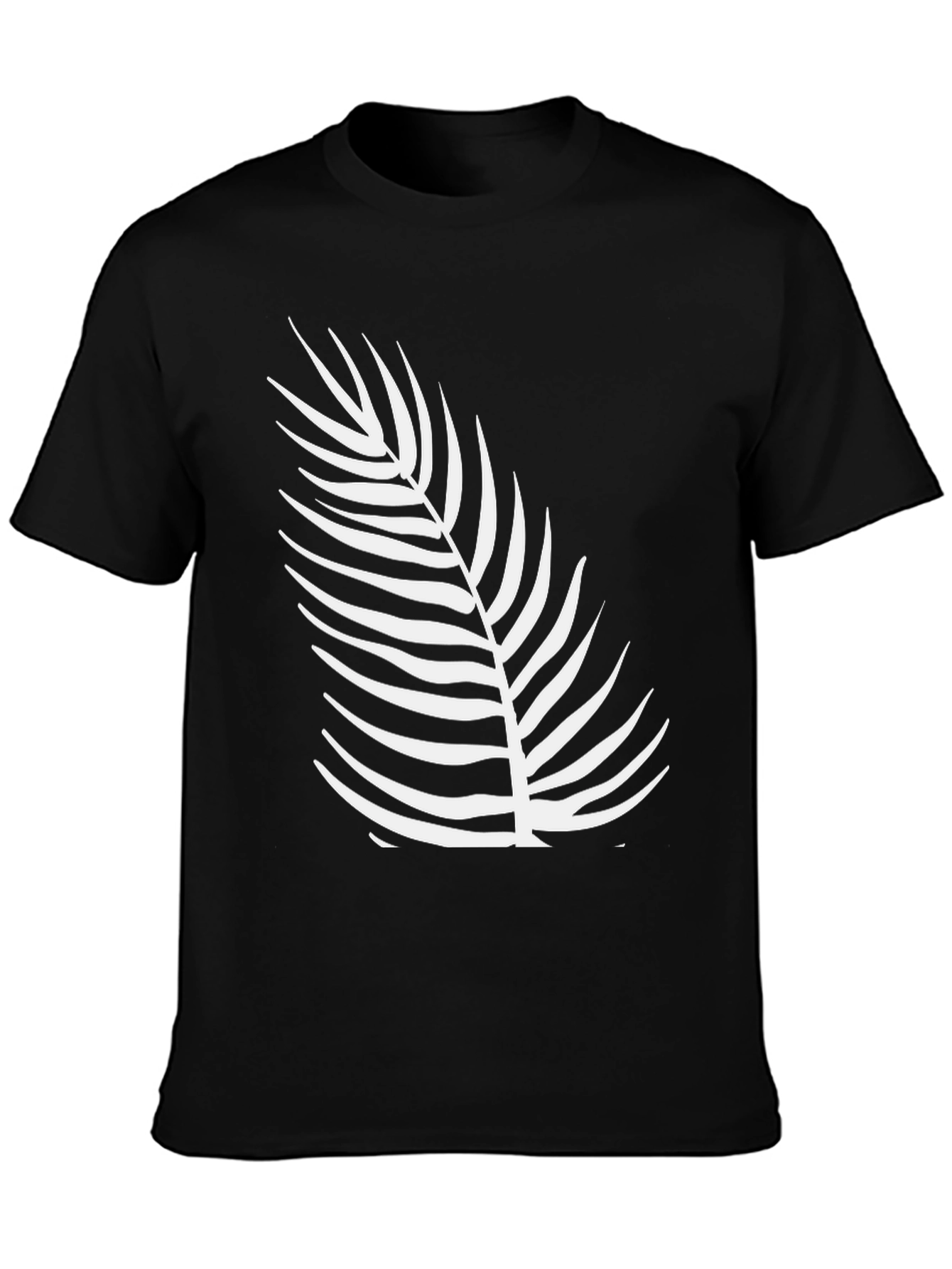 Stylish Black Tee with Tropical Leaf Design
