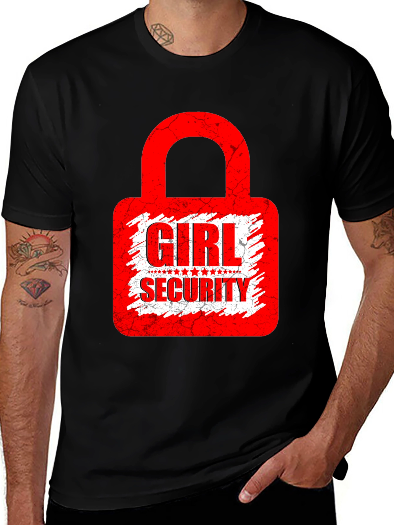 Girl Security Graphic Tee - Black Cotton T-Shirt