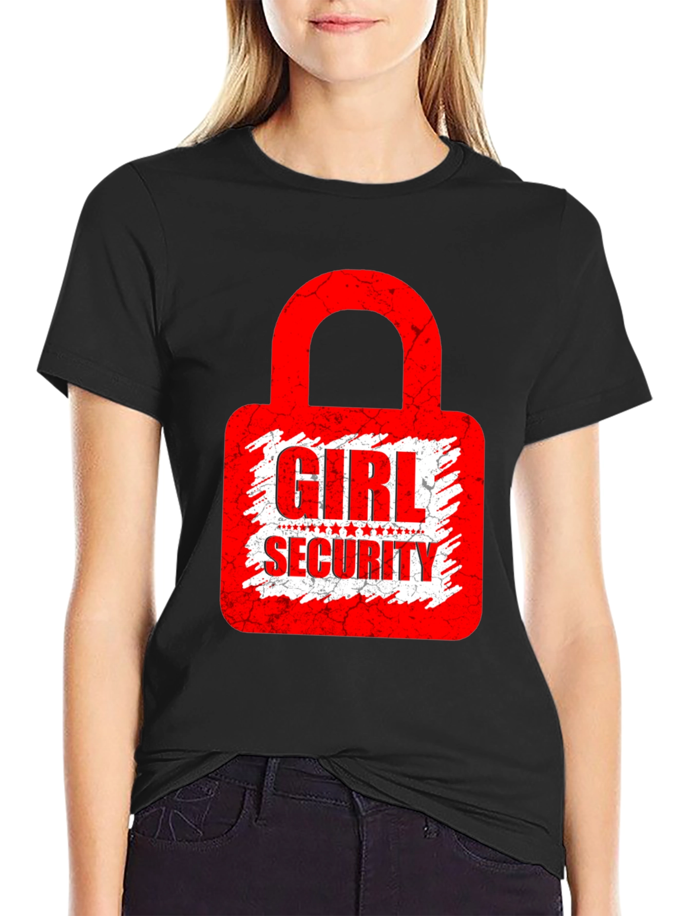 Girl Security Graphic Tee - Black Cotton T-Shirt