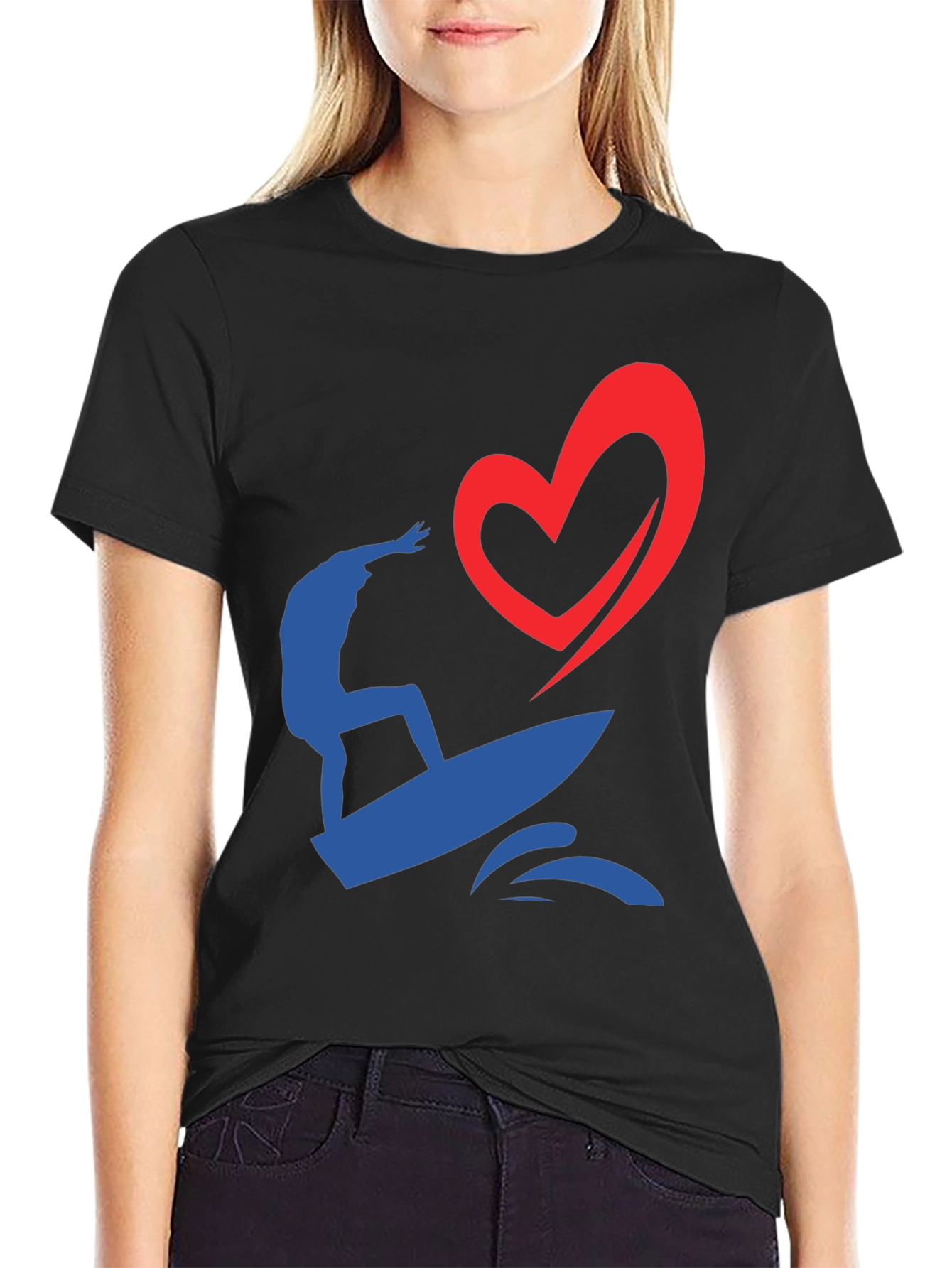 Surfer Love Graphic Tee - Black Cotton Casual Shirt