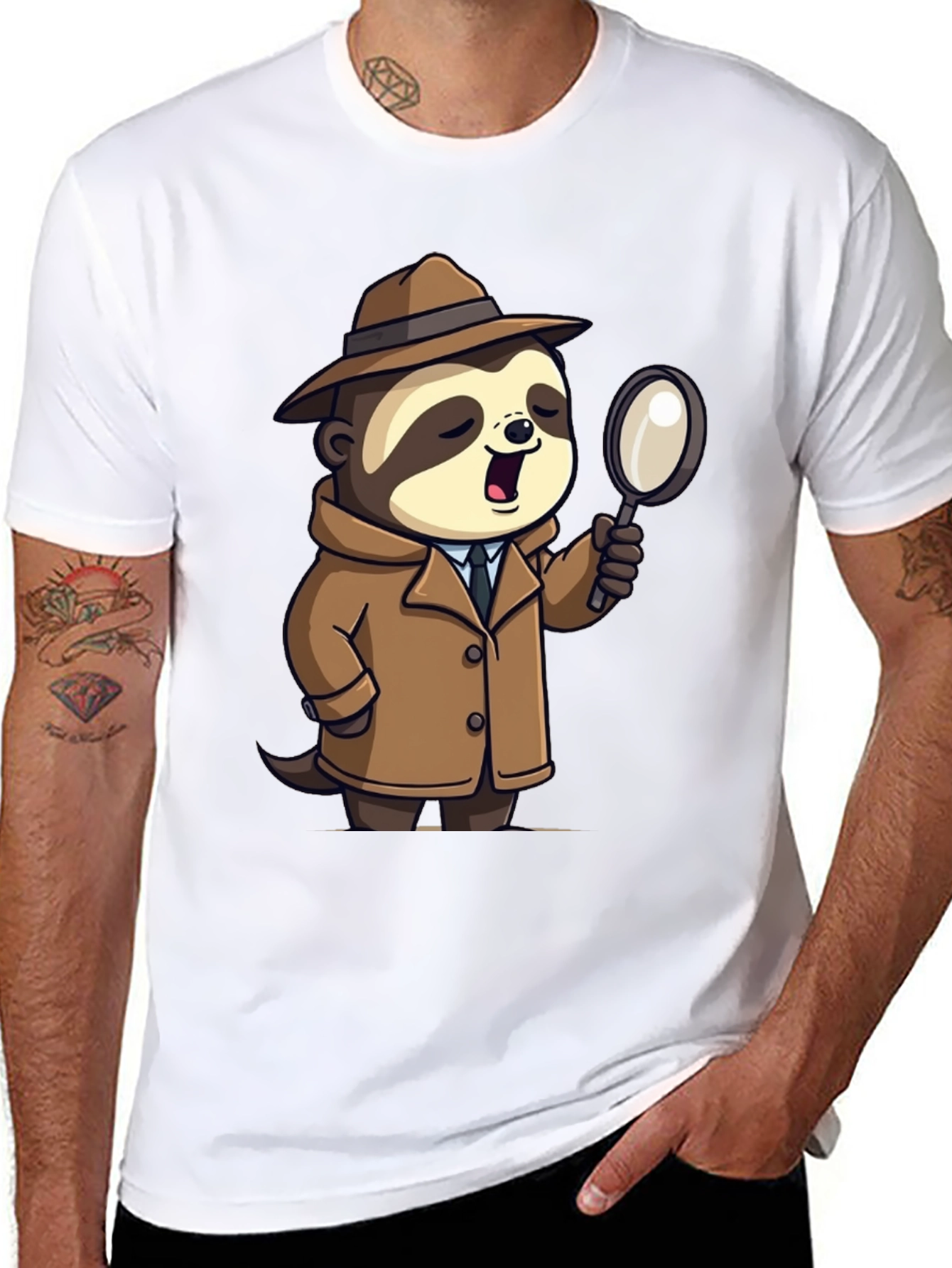 Detective Sloth Graphic Tee - Sleuth in Style!
