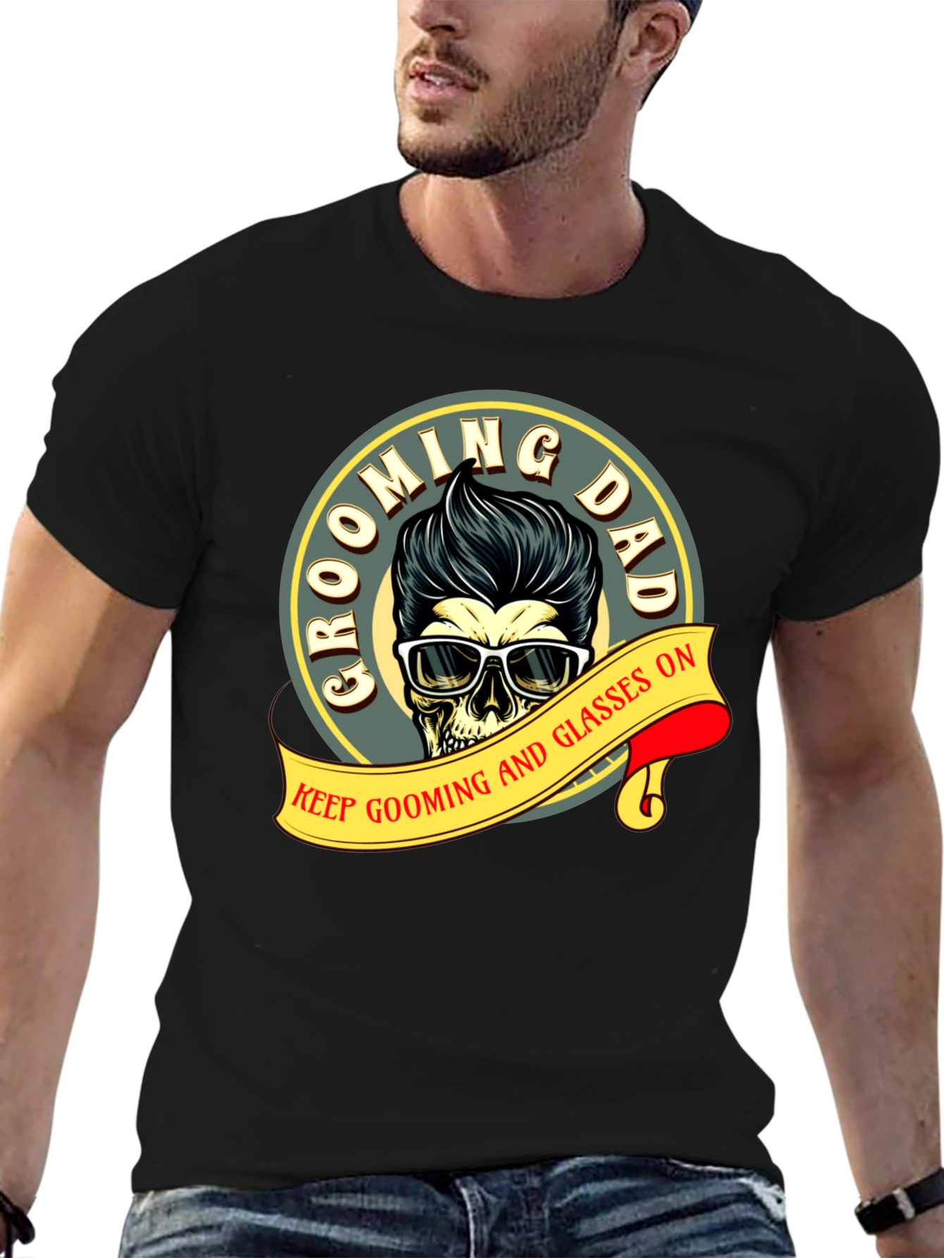 Grooming Dad Skull T-Shirt: Keep Grooming and Glasses On