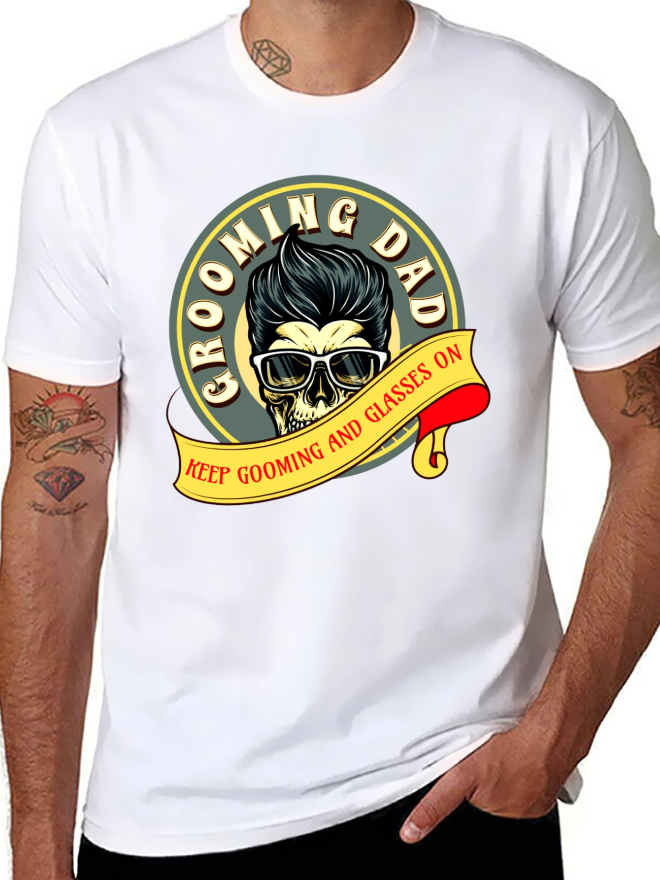 Grooming Dad Skull T-Shirt: Keep Grooming and Glasses On