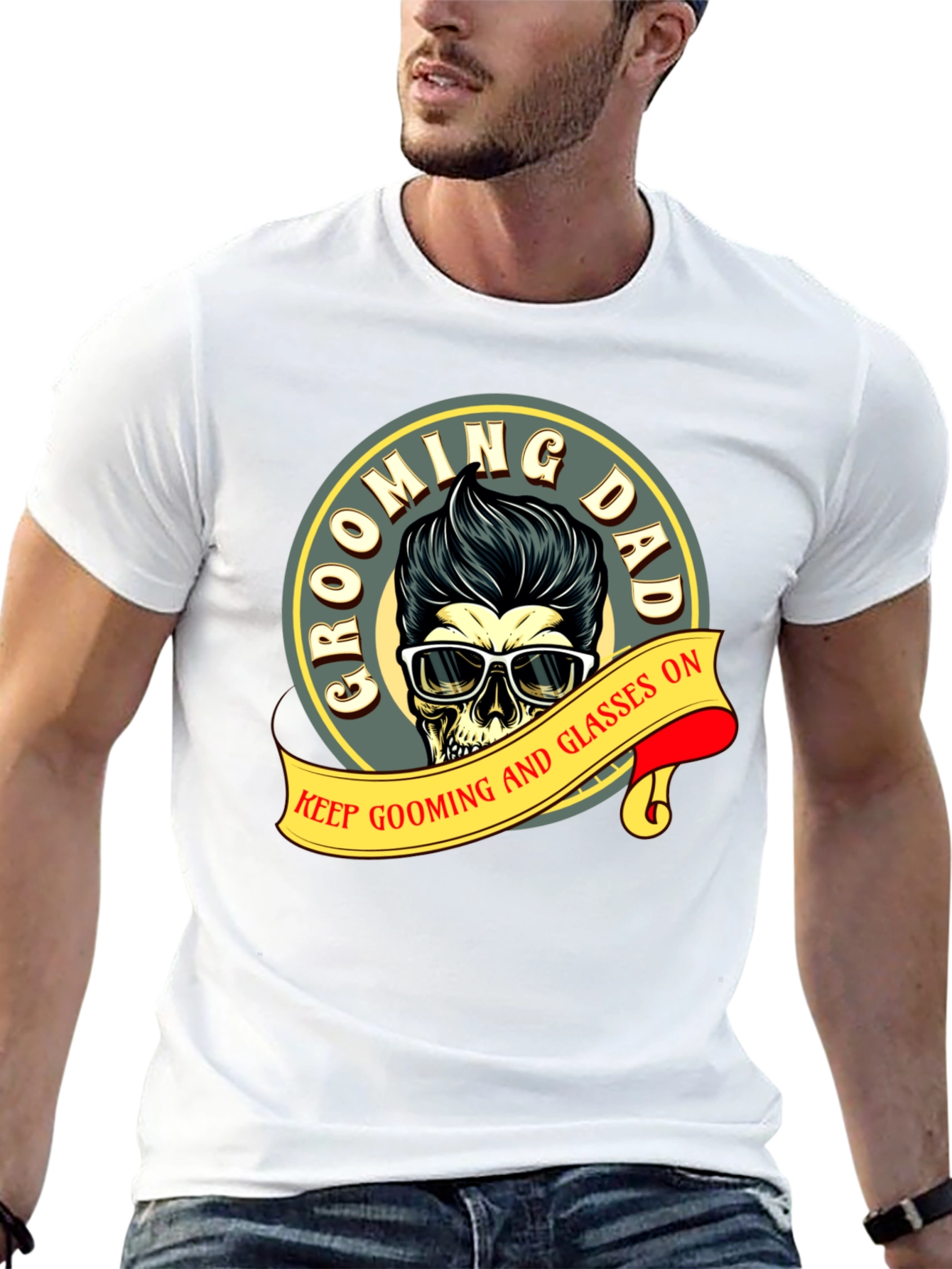 Grooming Dad Skull T-Shirt: Keep Grooming and Glasses On