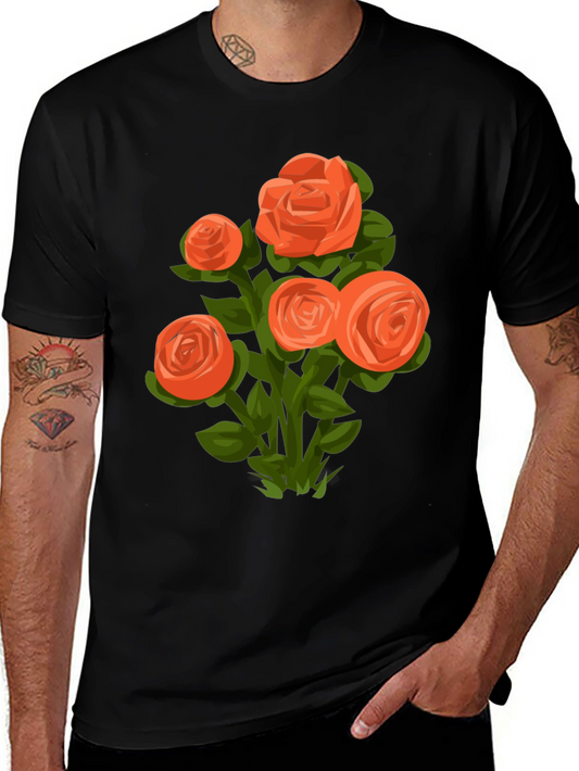Floral Graphic Tee - Orange Rose Bouquet